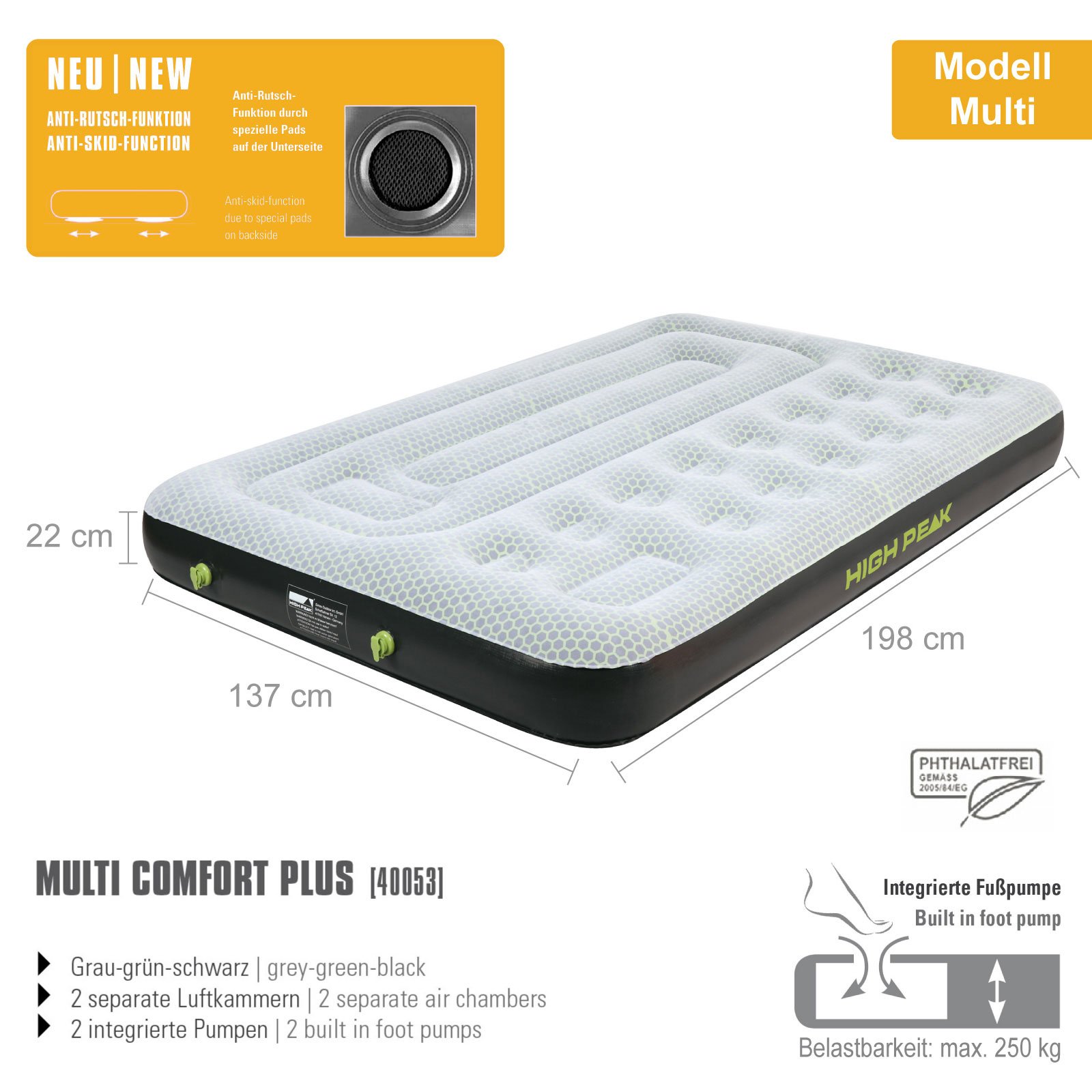 High Peak Comfort Plus Air Bed szary/zielony/czarny, XL