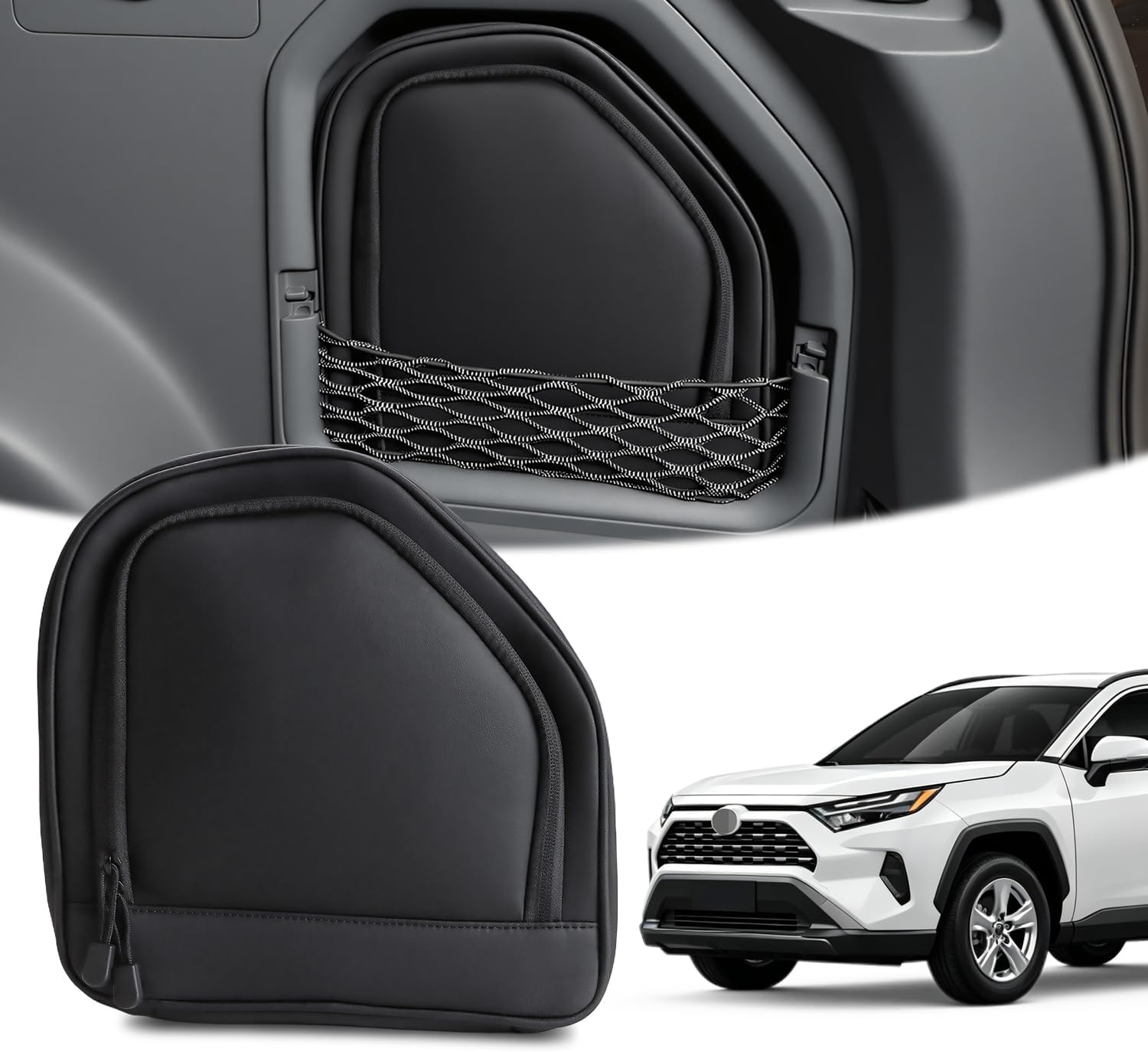 MARCHFA Car Rear Trunk Storage Bag Compatible for 2026 Toyota Rav4 Accessories for RAV4 2026 Rear Trunk Organizer (PU Leather)
