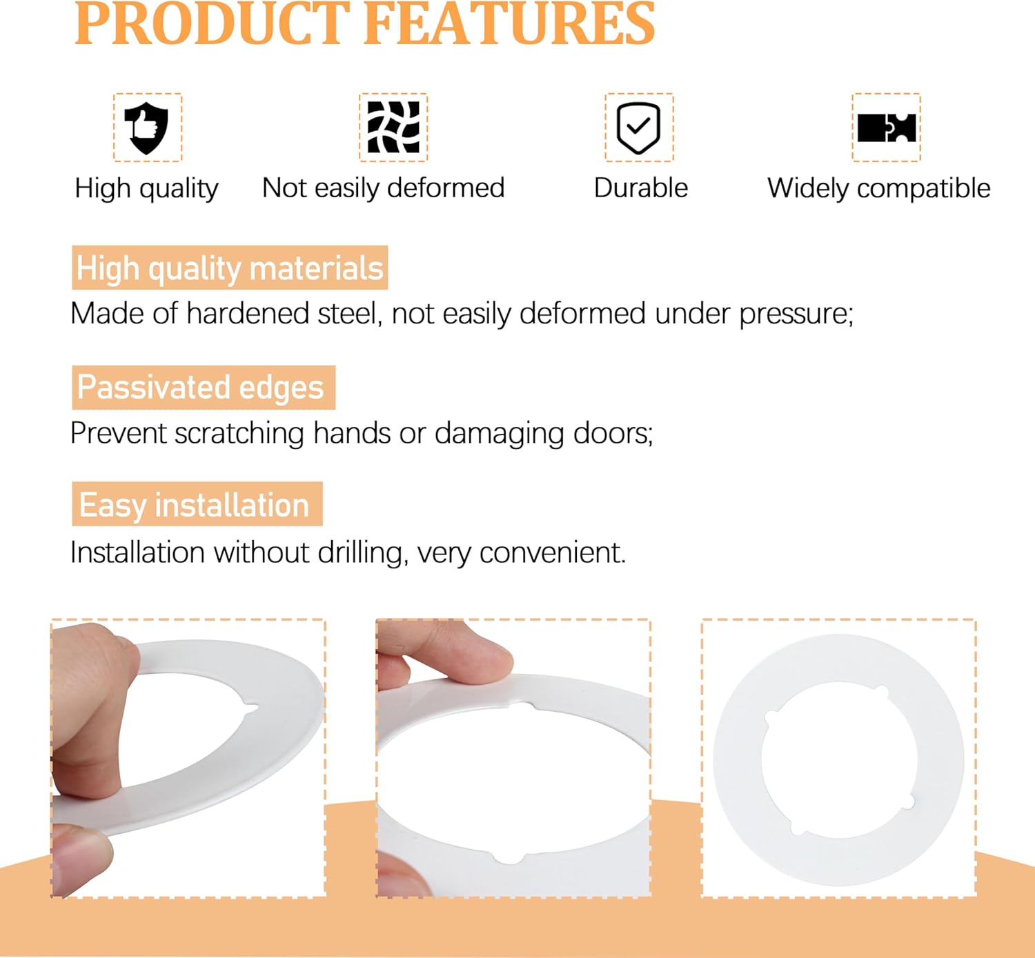 2 Pack Round Door Handle Repair Backplate, 2-1/8" ID 3-1/2" White Lockset Backing Plate, Door Knob Filler Cover for Wood & Metal Doors to Cover Damaged Holes​
