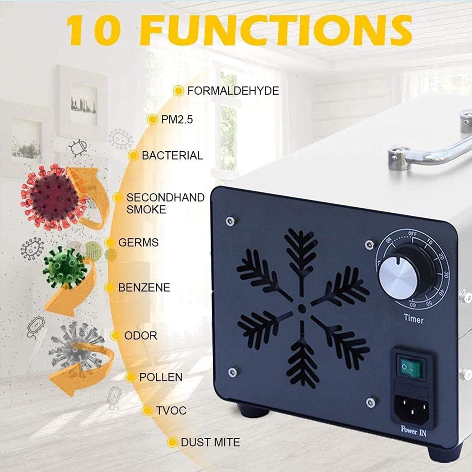 RDJSHOP Generatore di Ozono Commerciale Ozonizzatore Purificatore d'Aria Portatile per Sterilizzatore Deodorante per Uso Domestico con Timer, per Fabbrica, Hotel, ECC,White-20000mg/h