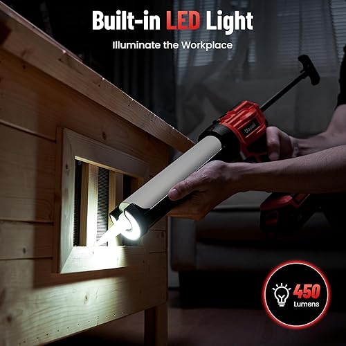 Vista 17 de Pistola de calafateo eléctrica, pistola de calafateo inalámbrica con 2 baterías de 2000 mAh, 9 herramientas de calafateo de silicona, 4 velocidades