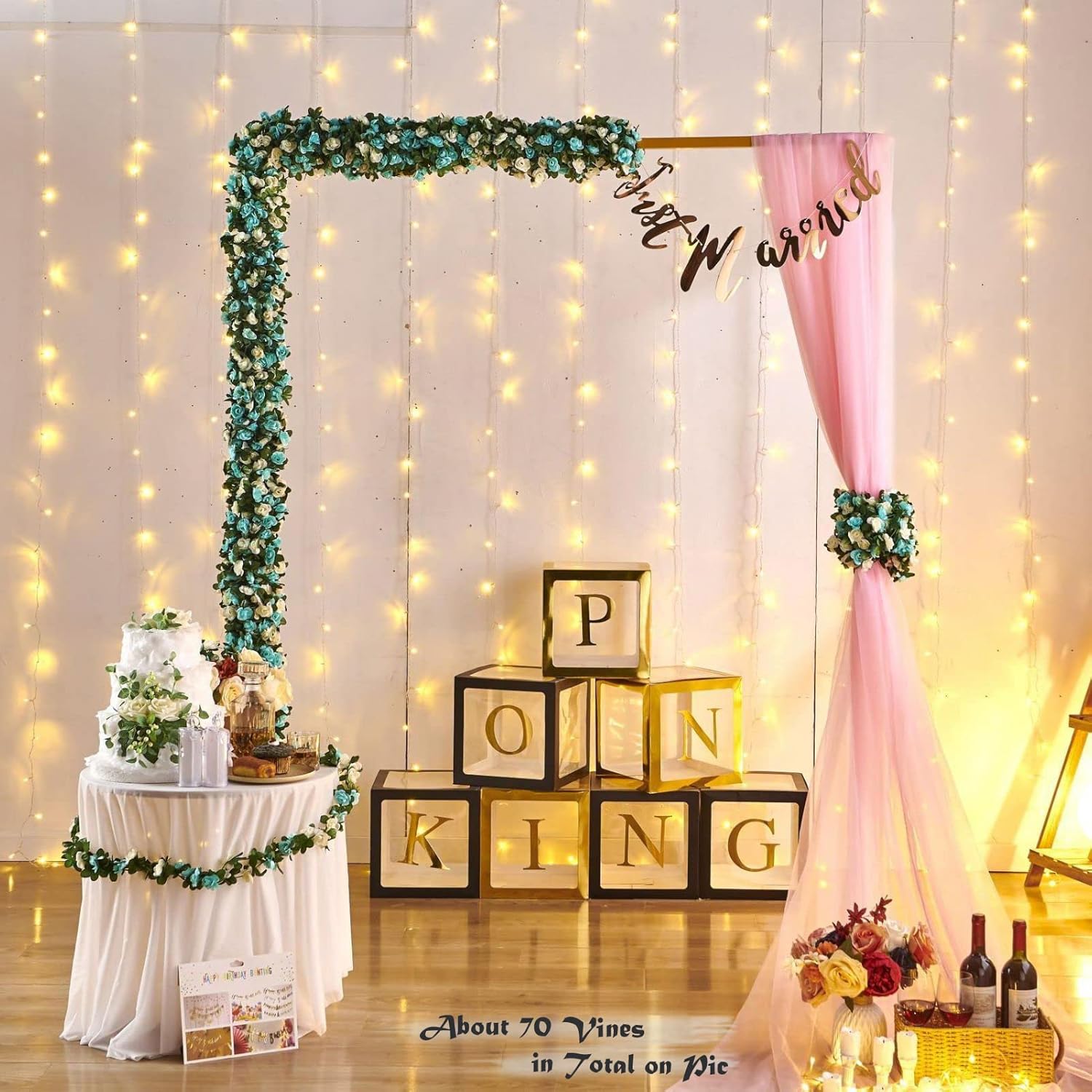 8 Pcs x 8.2 ft Flower Garland Artificial Rose Vine Flowers with Green Leaves Hanging Fake Roses Vine for Room Party Home Wedding Birthday Christmas Wall Arch Decor, White Blue Flower - Image 4