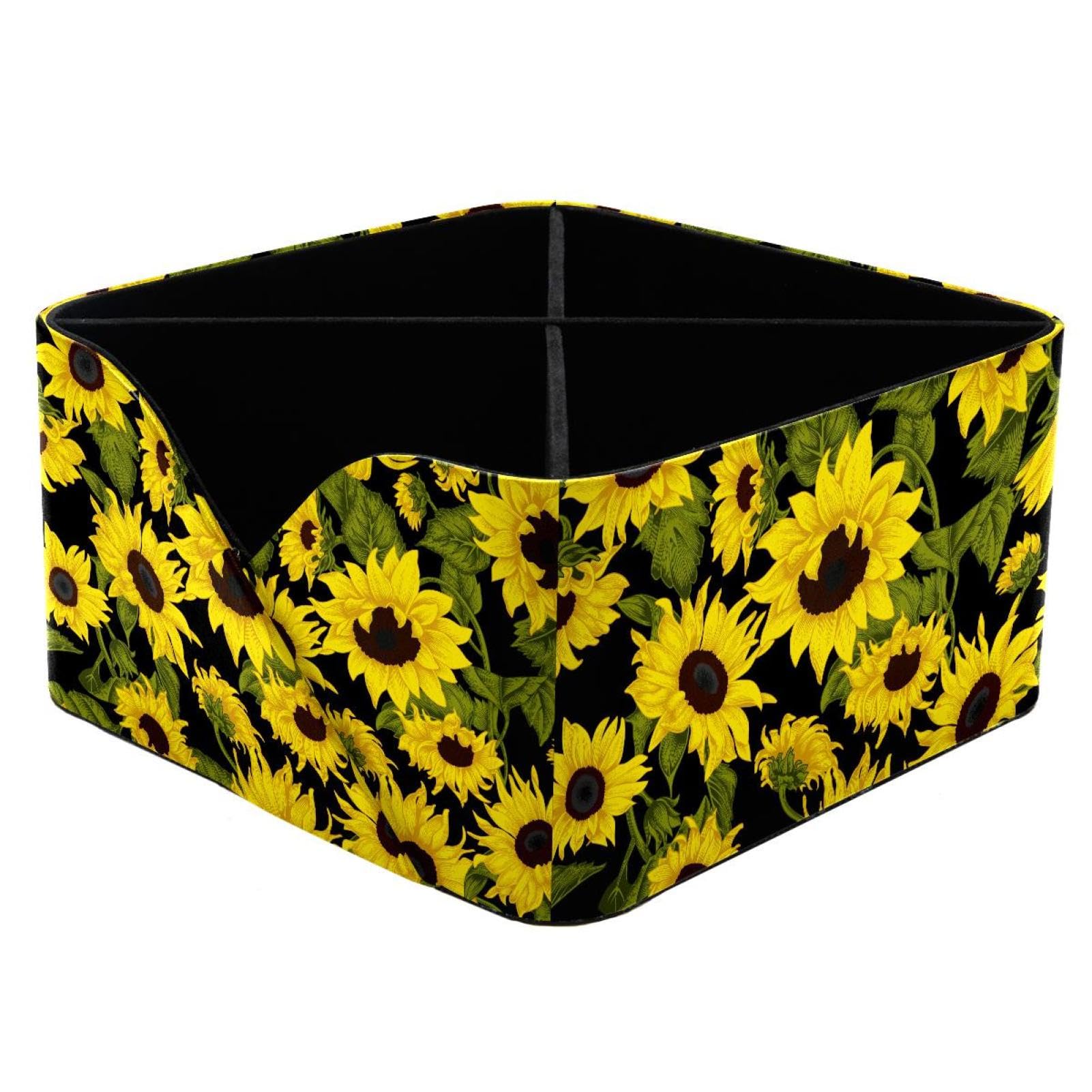 KengjuTesu Sunflowers Desktop Organizer Pen Holder, Rectangular Pencil Cup for Office, Study and Makeup Stations