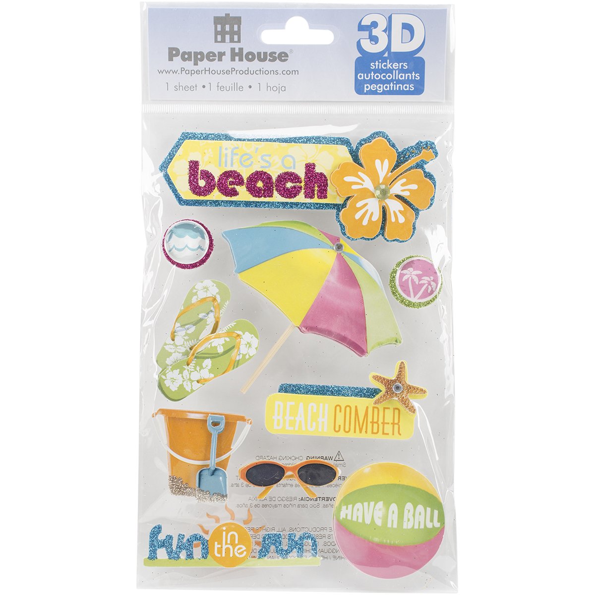 Paper House Productions STDM-0028E 3D Cardstock Stickers, Life's A Beach (3-Pack)