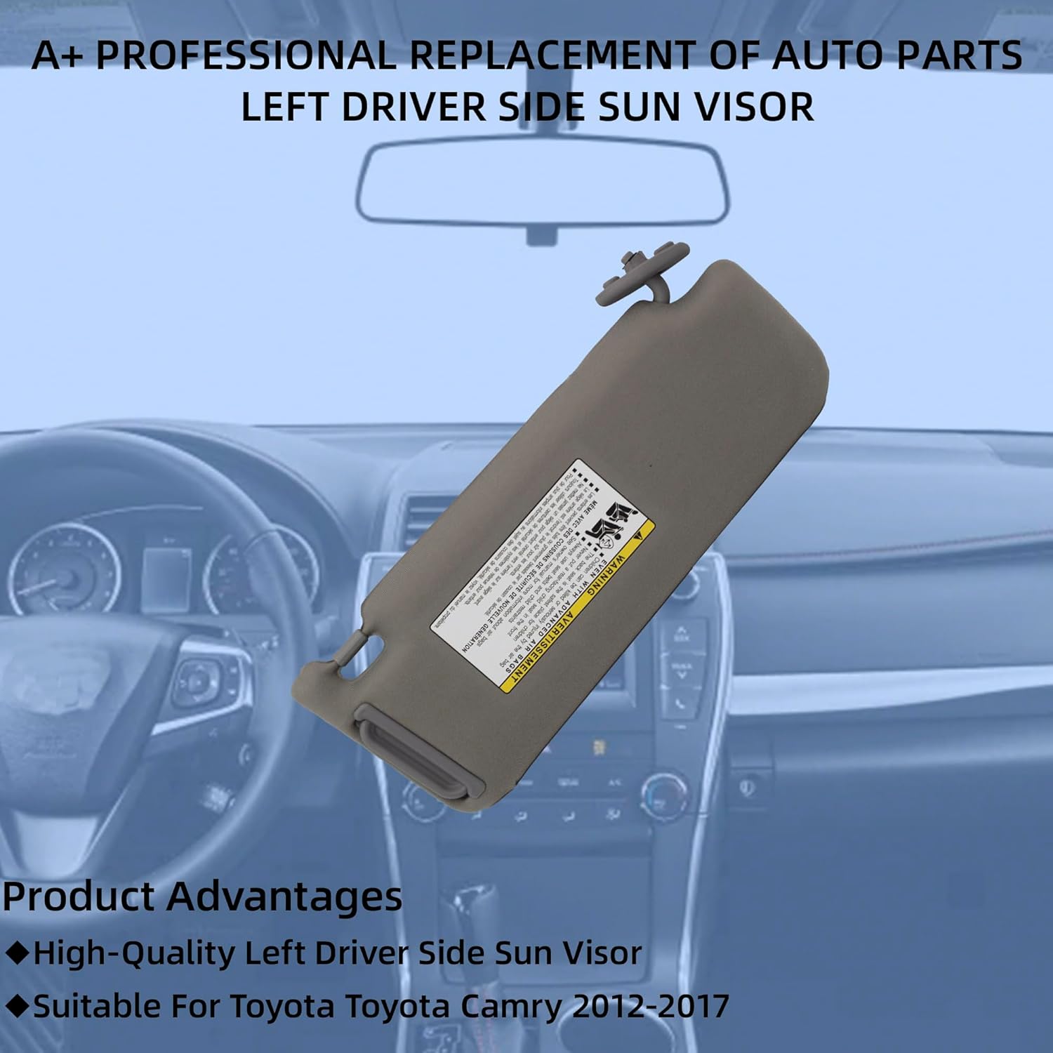 Dasbecan Left Driver Side Sun Visor Without Light Compatible with Toyota Camry LE/SE 2012-2017 Gray 74320-06610-B1 74320-06610-B2 74320-06611-B2 74320-33F40-B0