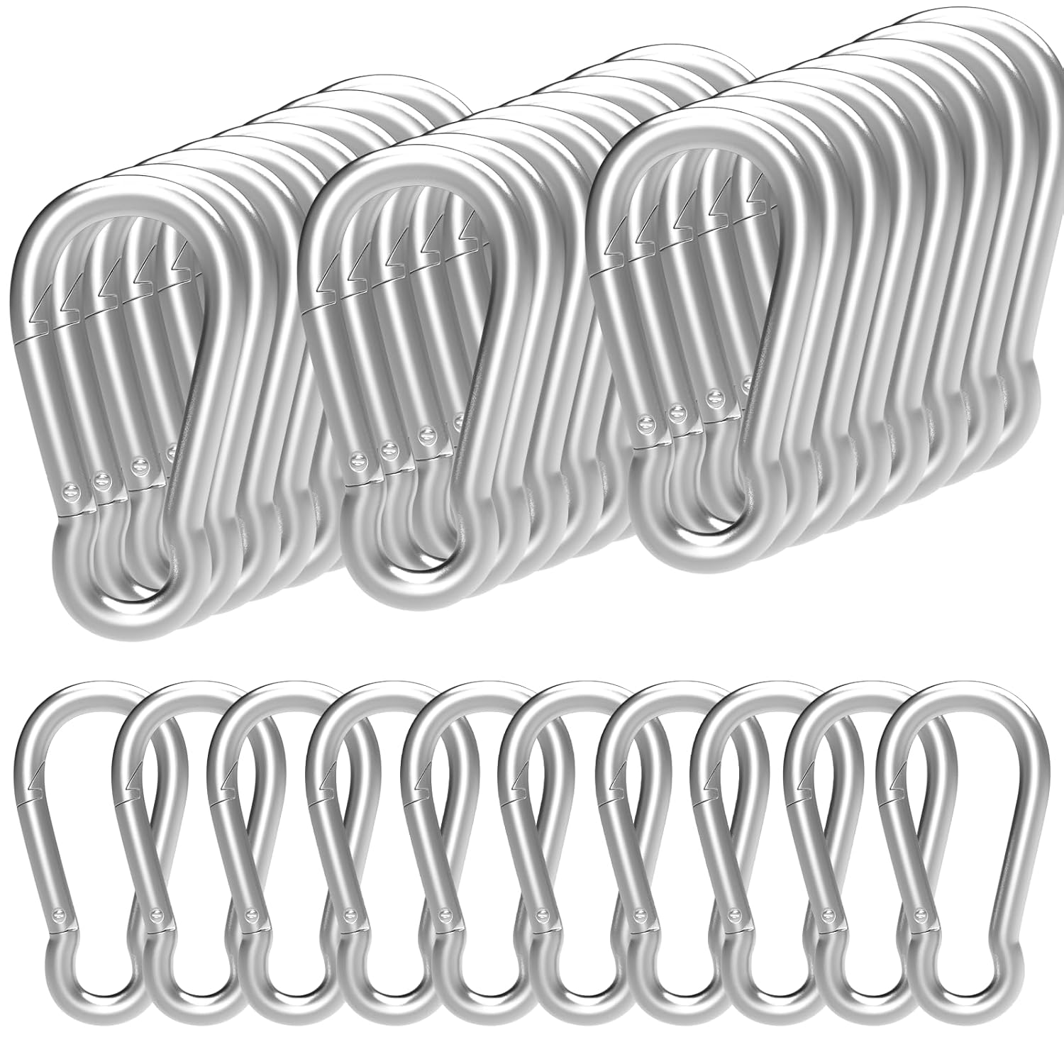 36-pack 4" M10 galvanized steel carabiner clips
