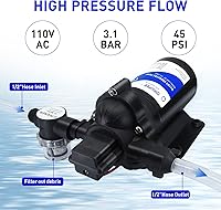 Vista 2 de Bomba de transferencia de agua autocebante de 110 V CA, bomba de refuerzo de alta presión 4GPM 45PSI, bomba de riego de jardín de diafragma de acero