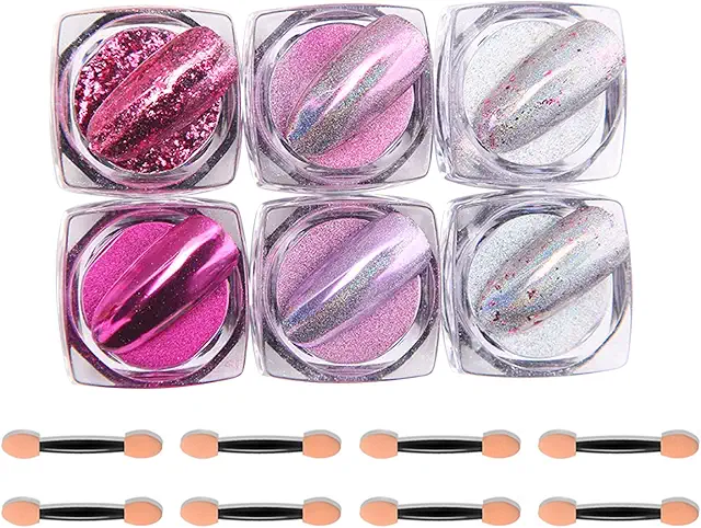 Roze Poeder Nagels - Chrome Nail Powder 6 Boxes Aurora Magic Mirror Effect Holografisch