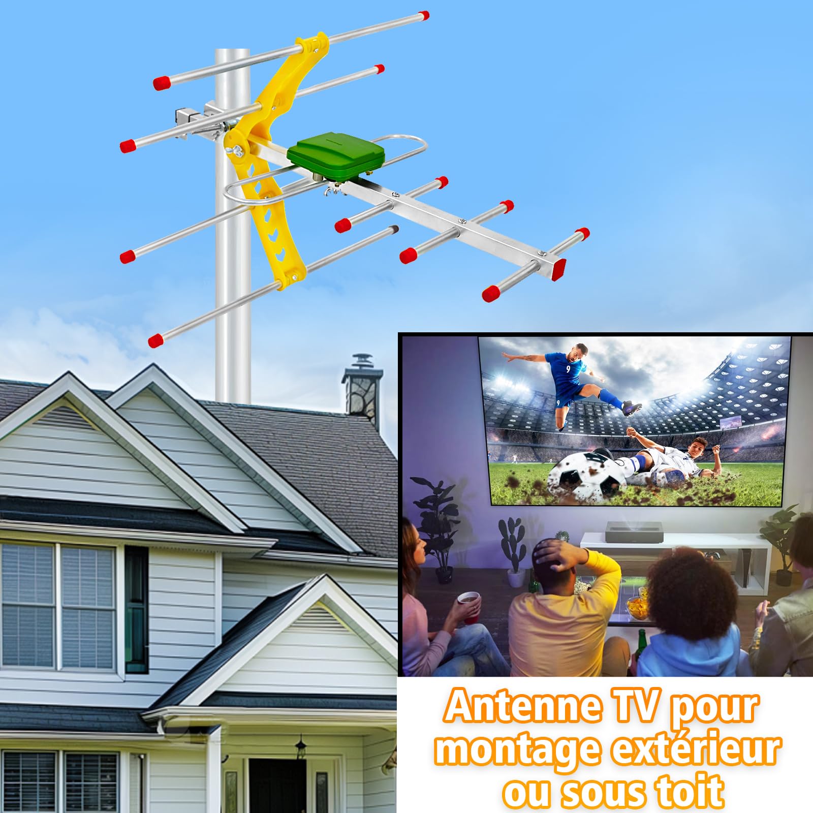 Antenne TV Extérieure Yagi 6 Éléments – Antenne Râteau TNT HD 4K Longue Portée, Réception TV Puissante et Stable, Compatible DVB-T/T2, Antenne Anti-Intempéries avec Câble Coaxial 10 m
