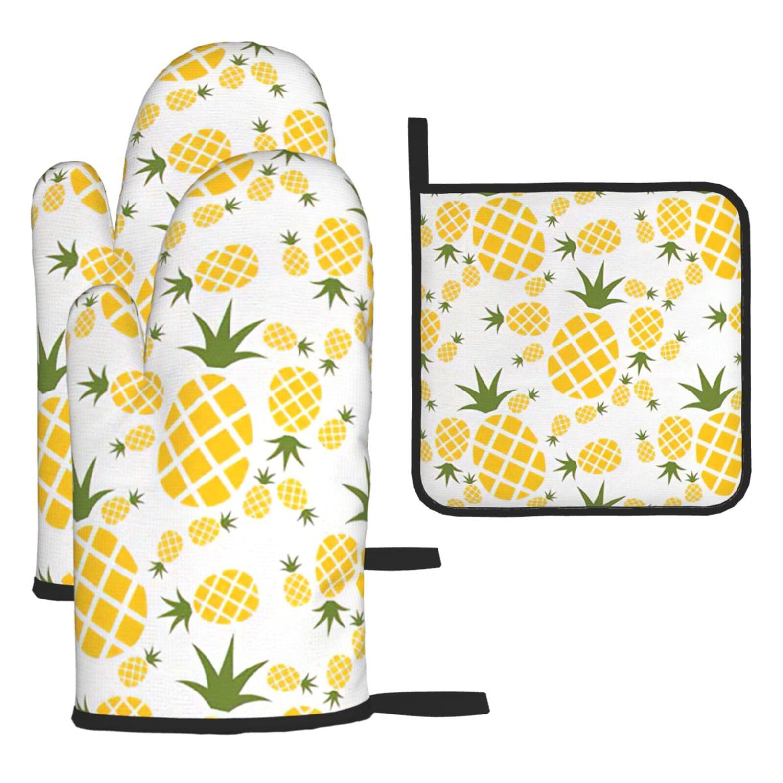 Pineapple. Print Oven Kitchen Gloves For Baking Outdoor Grilling Home Use Mitts Microwaving Bbq