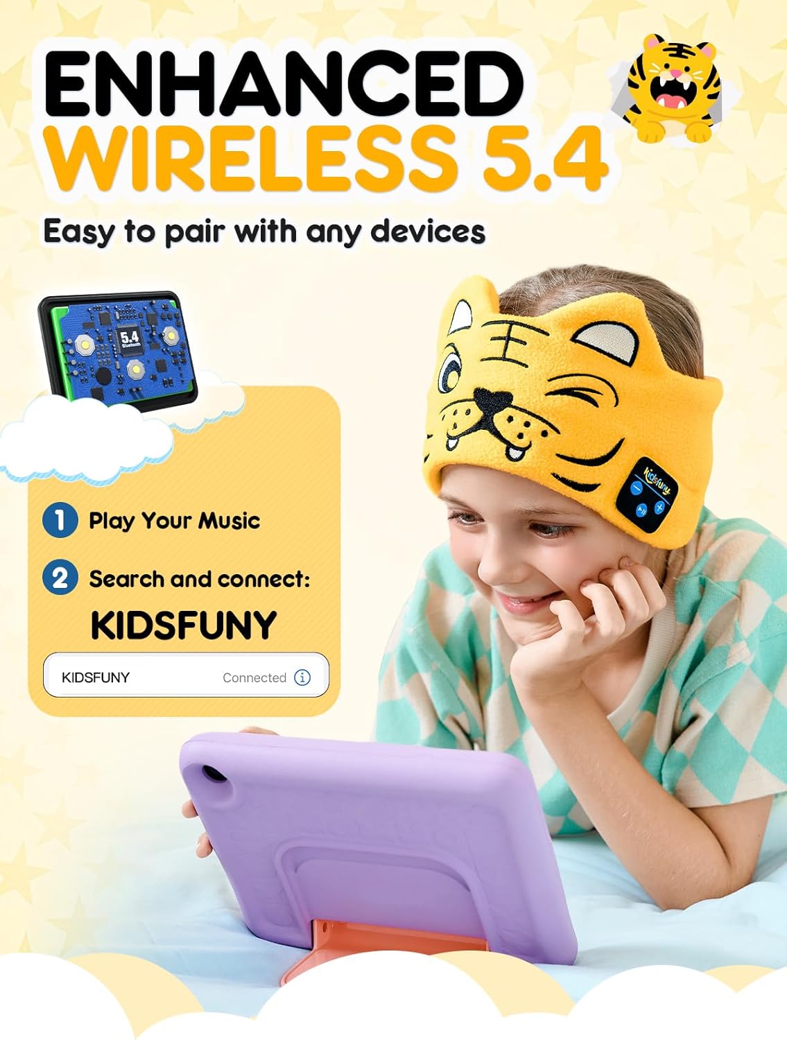Kids Headphones with Adjustable Headband, Toddler Headphones Safe Volume Limited with Built-in Speakers, Bluetooth & Wired 3.5MM Jack, Rechargeable Wireless Toddler Headband for Airplane Travel