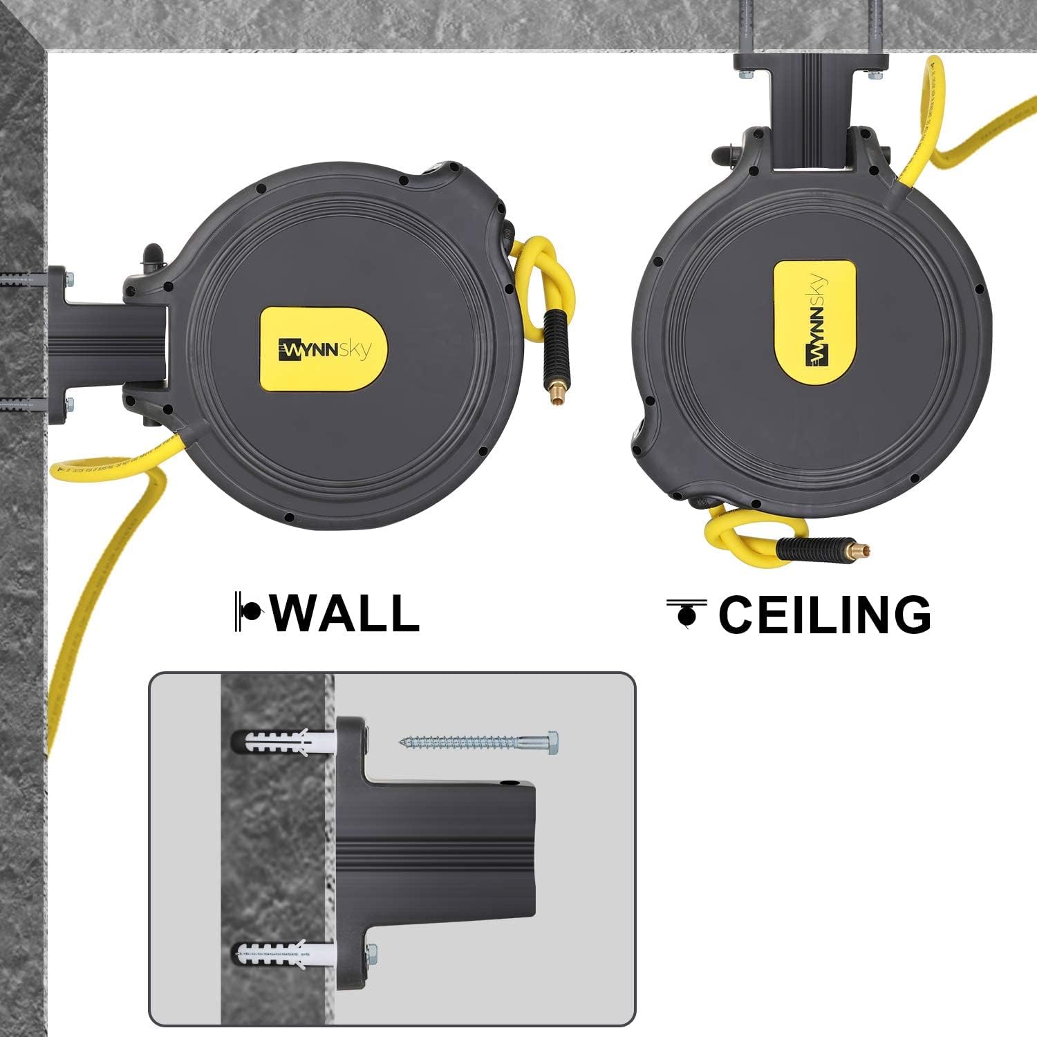 🔥 Hоt Dеаlѕ WYNNsky Automatic Retractable Enclosed Air Compressor Hose Reel with 3/8 inch x 50 ft Hybrid Air Hose for Workshop Garage, 180° Swivel Steel Bracket, 300PSI