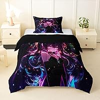 Vista 23 de Erosebridal Juego de edredón de sirena azul para niñas, juegos de ropa de cama de unicornio lindo individual de 2 piezas para niños, diseño