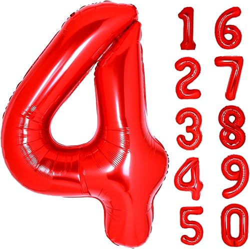 Globo rojo gigante del número 4 de 40 pulgadas, globos de aluminio de Mylar con helio para fiestas de cumpleaños, decoraciones de cumpleaños de 4