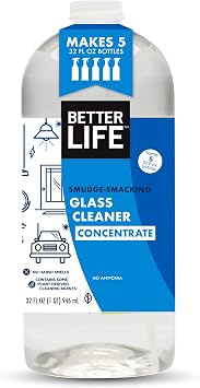 BETTER LIFE Glass Cleaner Concentrate - Streak-Free Window Cleaner for Home, Kitchen, Bathroom, Shower, Car - Works on Glass, Windows, Mirrors, Light Fixtures - 32oz Unscented