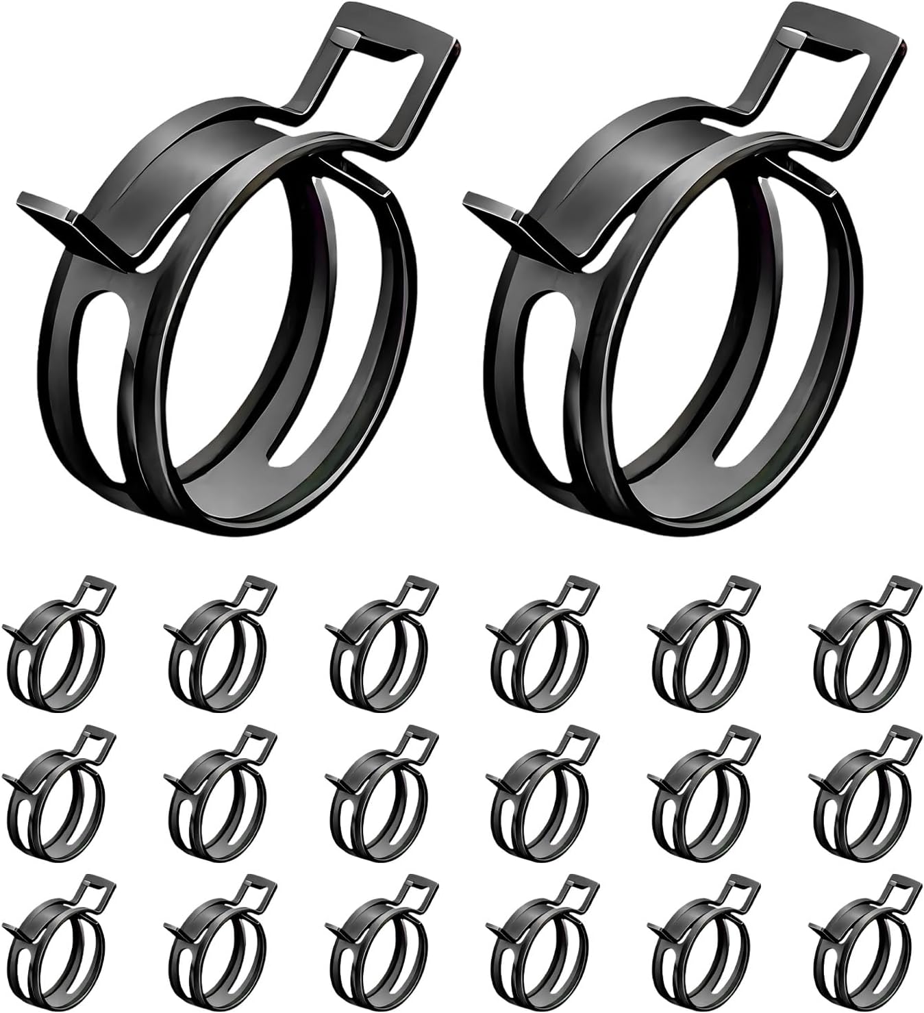 20PCS 1/4" ID Spring Band Type Clamps, 6mm Manganese Steel Vehicle Fuel Line Spring Hose Clips, Automotive Vacuum Water Pipe Air Tube Clips Low Pressure Clamps Assortment Kit