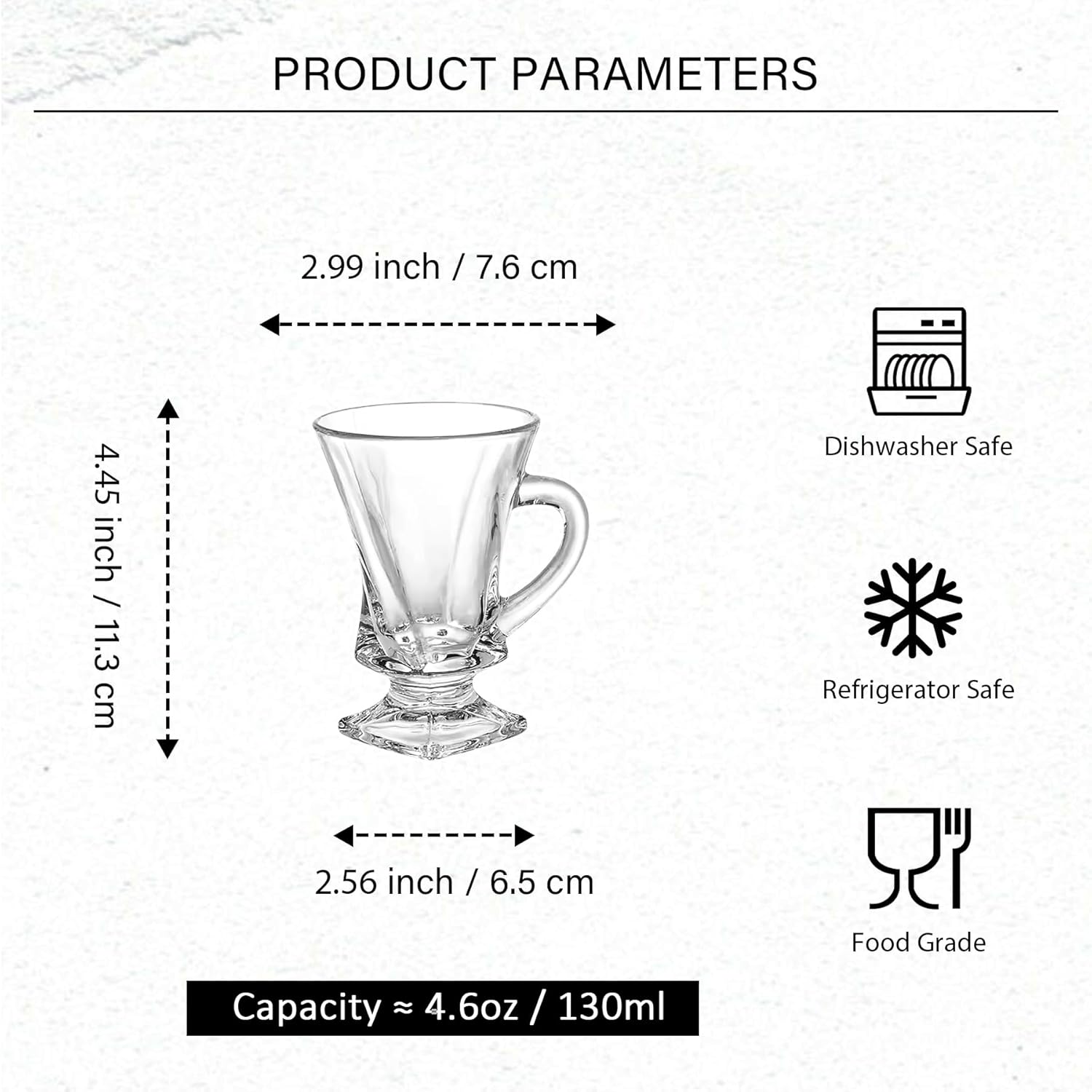 Turkish Tea Cups Set of 6 - Glass Tea Cups with Handle - 4.6 oz Small Clear Footed Coffee Mugs for Tea, Espresso Coffee, Hot Chocolate, Dishwasher Safe - Image 2