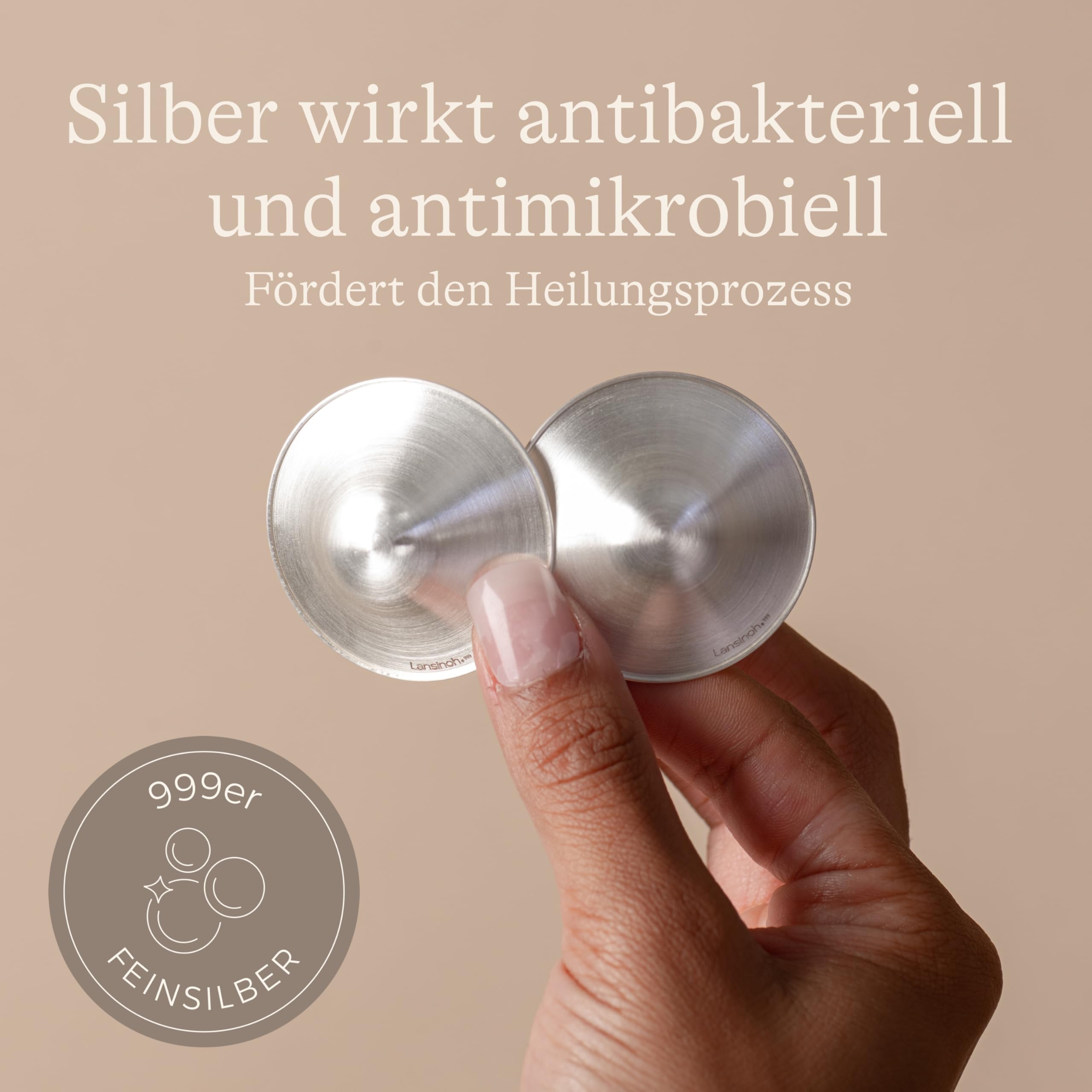 Lansinoh Silberhütchen – beruhigen und schützen wunde Brustwarzen - passend für alle Brustwarzengrößen - wiederverwendbar & einfach anzuwenden – aus 999er Feinsilber