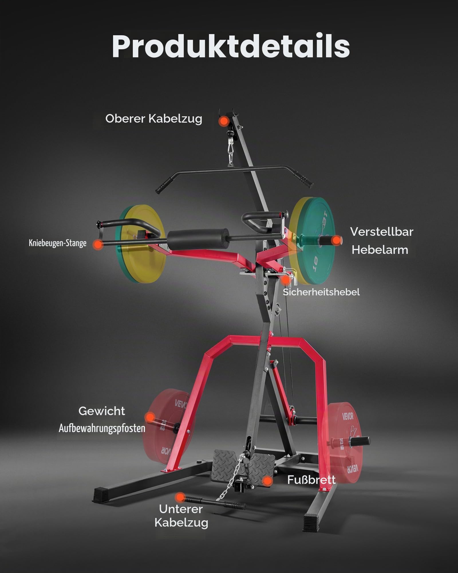 VEVOR Corner Leverage Gym Heim-Fitnessgerät mit 2:1-Verhältnis LAT Low Row System, Krafttrainingsgerät für Kniebeugen Kreuzheben Bankdrücken Bizepscurls, verstellbare Ganzkörper-Trainingsstation