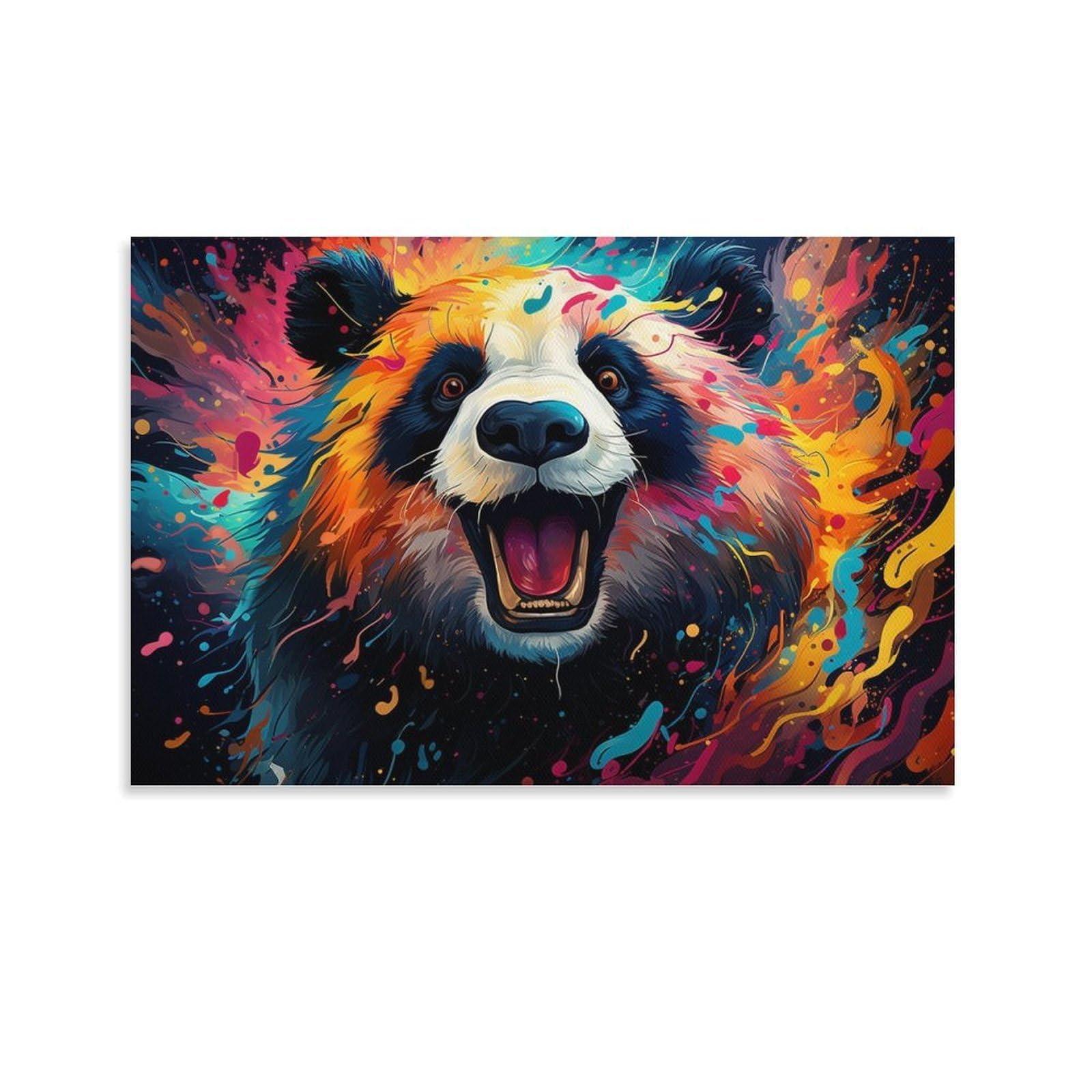 CPLVKWRQJ Bright Magical Colorful Individual Colorful Panda Head Art Framed Canvas Art - Living Room Focal Point Fade Resistant Gallery Wall Decor 16x24inch(40x60cm)