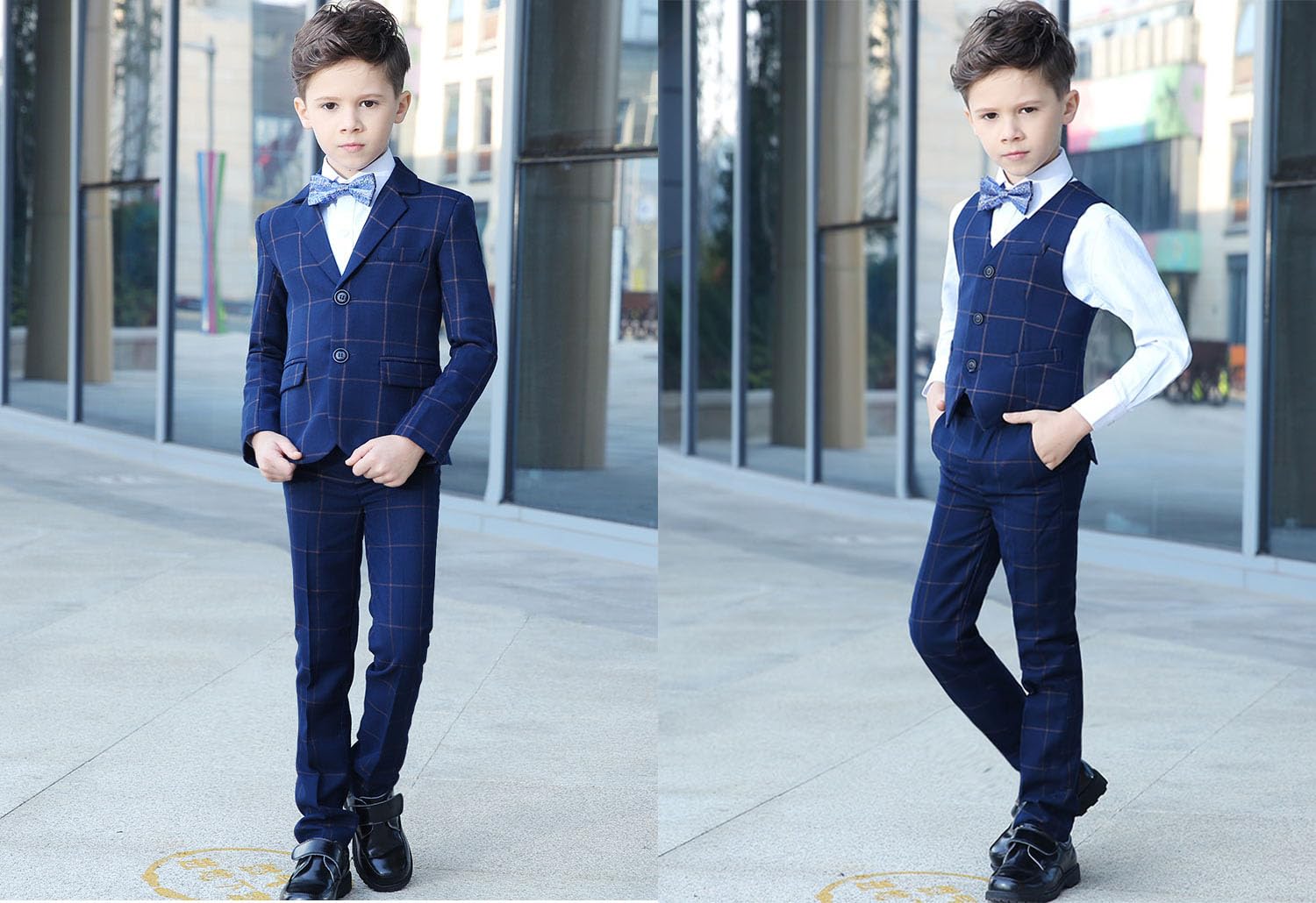 Kromoc Jungen Plaid Dreiteiliger Anzug Zwei Knöpfe Hochzeit Bankett Party Jacke Weste Hose