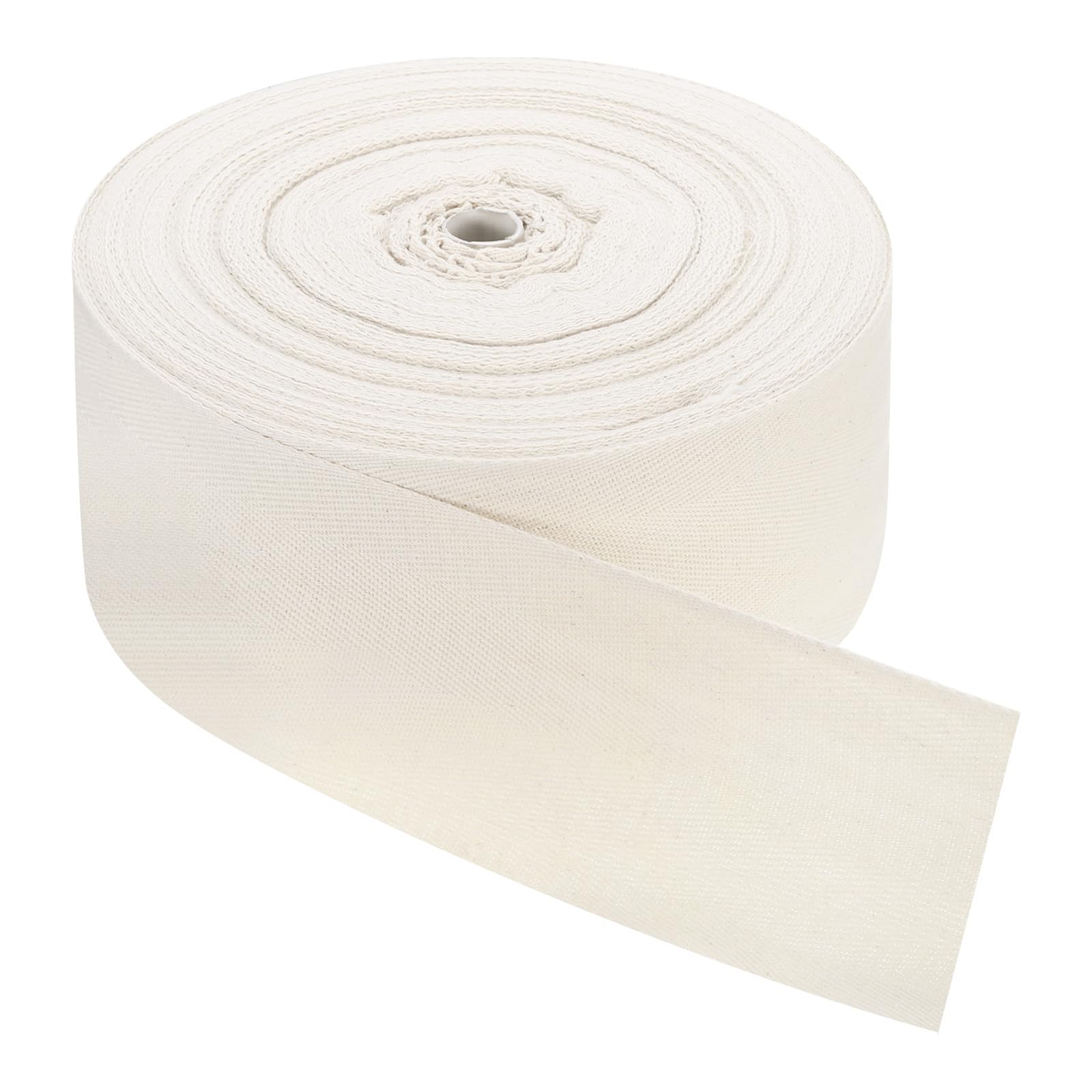QUARKZMAN Cinta de Sarga 1 Unidad de 45 Yardas x 90mm - Cinta de Tela de Algodón Rollo de Cinta de Espiga para Ropa Accesorios Bolsos (Blanco Beige)