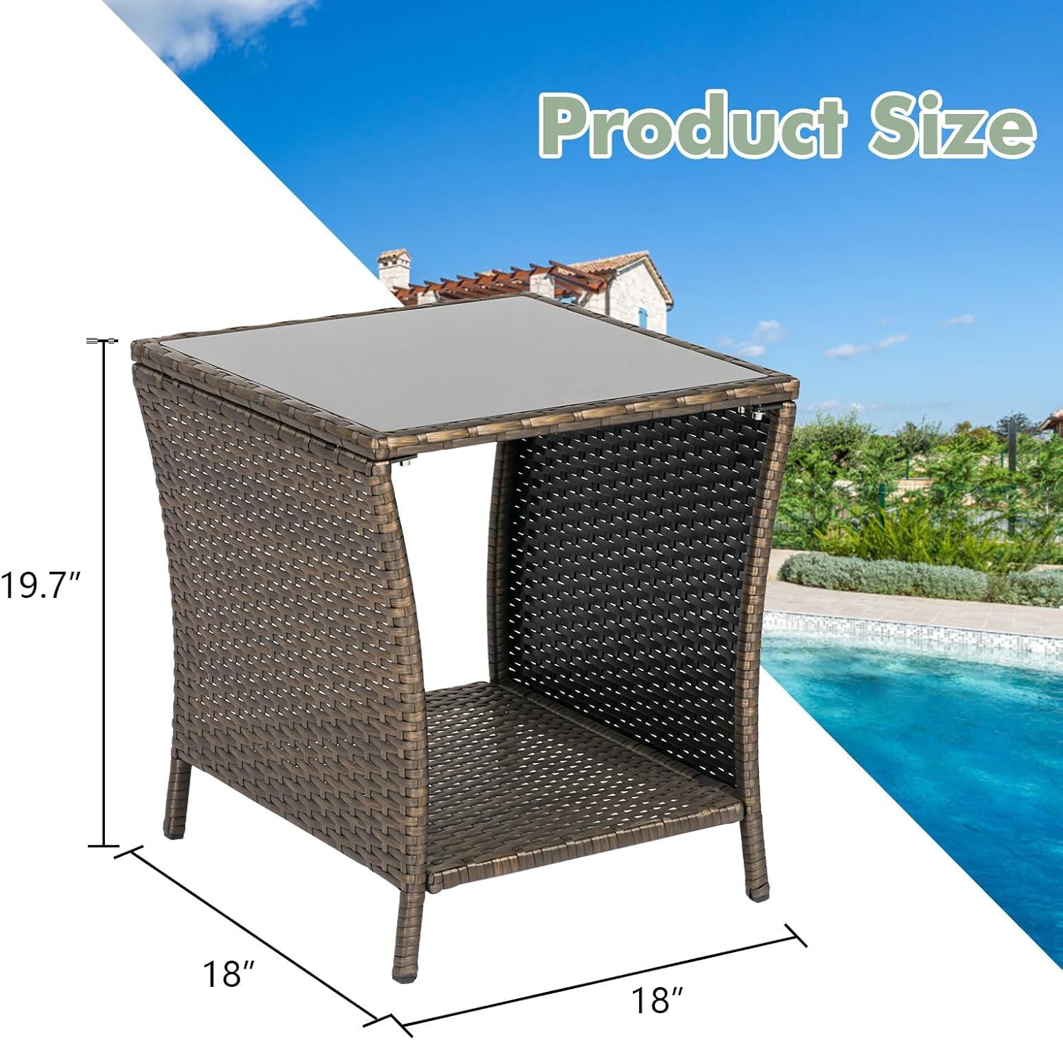 kinbor Outdoor Side Table - Porch Tables Small, Wicker End Tables, Patio Side Table for Backyard Pool Indoor Outdoor, Easy Maintenance & Weather Resistant, Gold