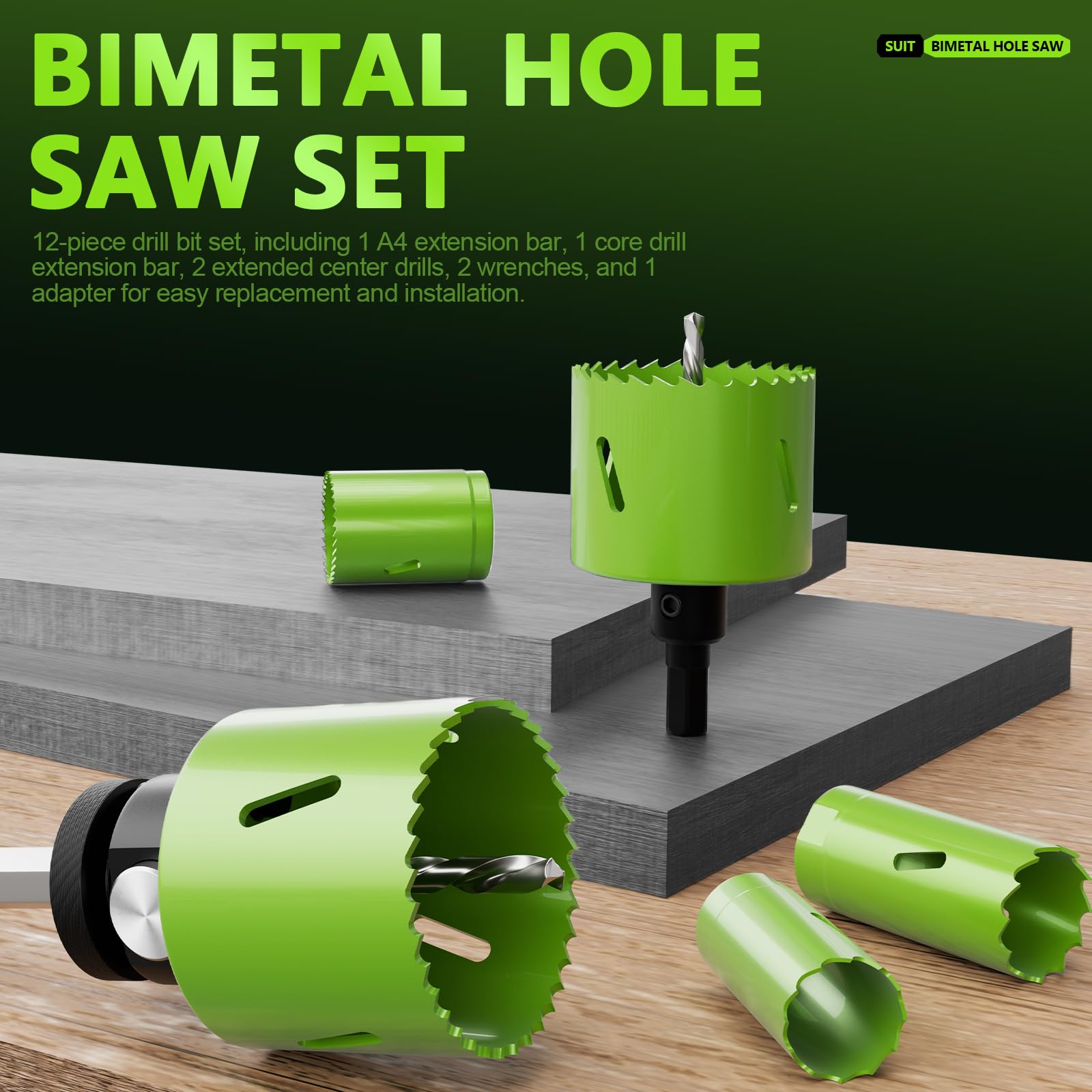 Kit di 19 seghe a tazza bimetalliche con rimozione rapida del nucleo in dimensioni da 19 mm a 64 mm, per taglio professionale di legno, ferro sottile, PVC e plastica