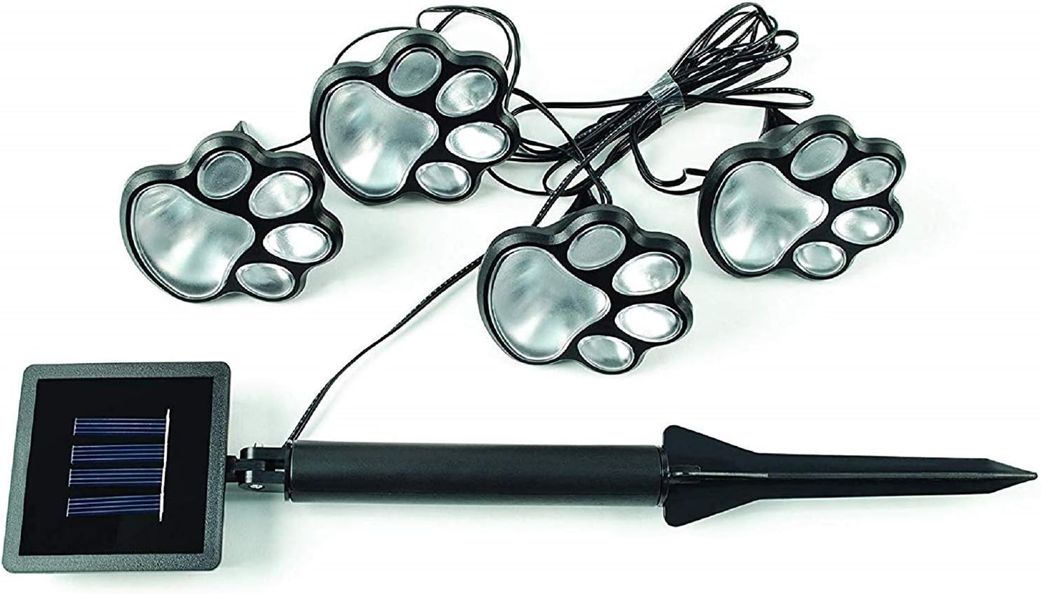 IdeaWorks JB7356 Solar Paw Print Outdoor Lights, Black