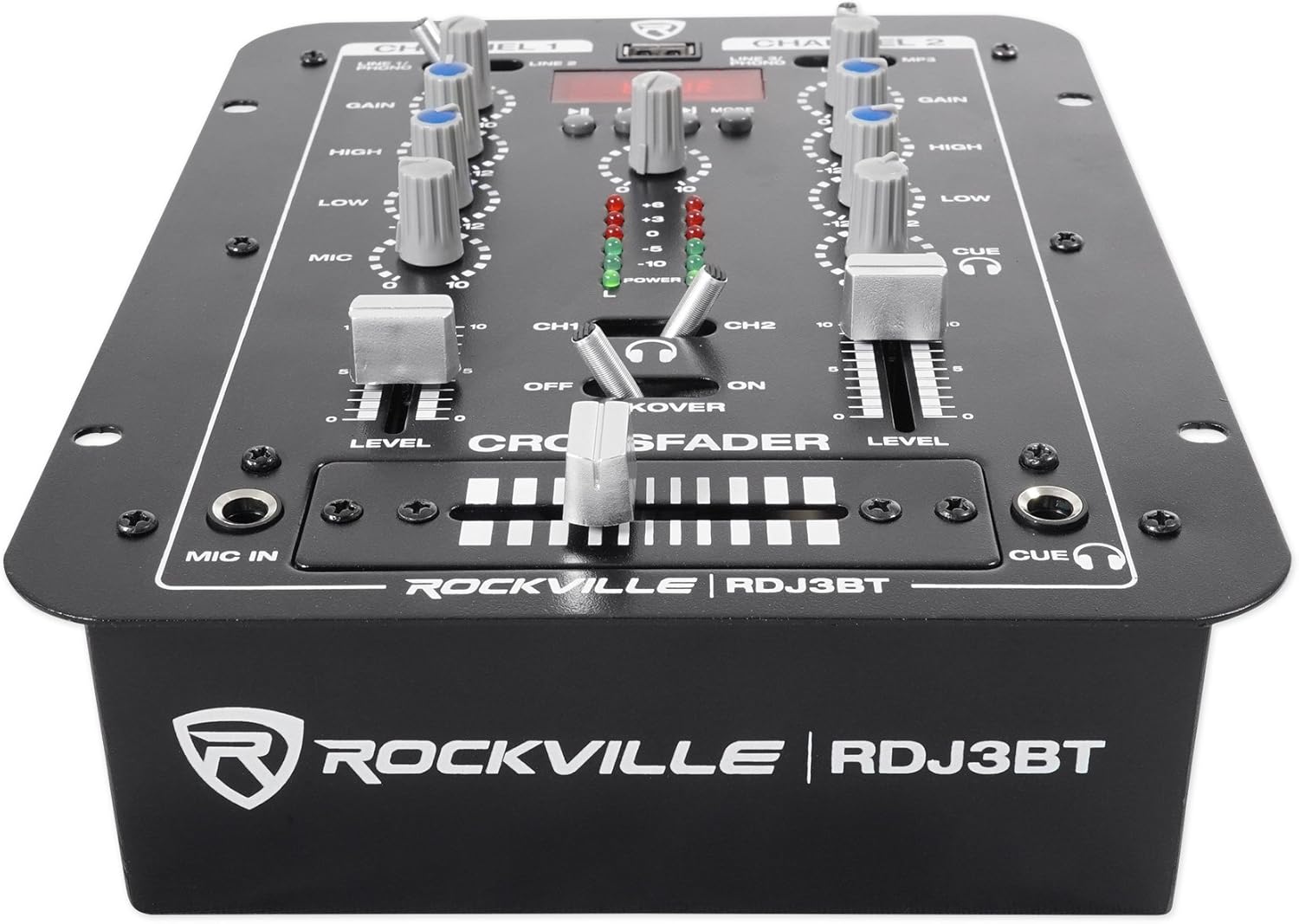 Rockville RDJ3BT 2 Channel DJ Mixer with USB, Bluetooth, Talkover, 4 Line Inputs