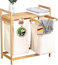 Floordirekt Bamboo Laundry Basket with 2 Compartments, Laundry Basket for Dirty Laundry, with Large Laundry Basket (Dakota) (64L x 33W x 73H)