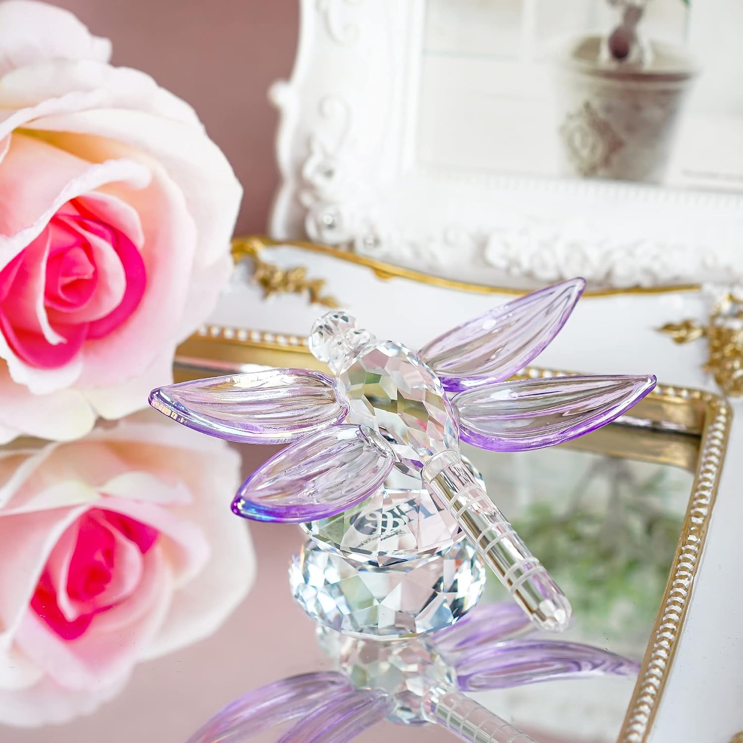 Standing Crystal Dragonfly Diamond Glass Animal Collectible Decor image 3