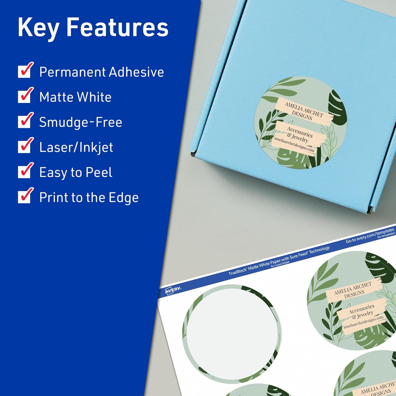 Avery TrueBlock Matte White Round Labels, Sure Feed Technology, 2.5" Diameter, 450 Matte White Labels, Print-to-The-Edge, Laser/Inkjet Printable, Great for Packaging and Product Merchandising