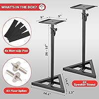 Vista 6 de Pyle Par de Soportes para Altavoces de Sonido - Soporte para Play 1 y 3, Altura Telescópica Ajustable de 26" - 52", Base Triangular de Tres Puntos