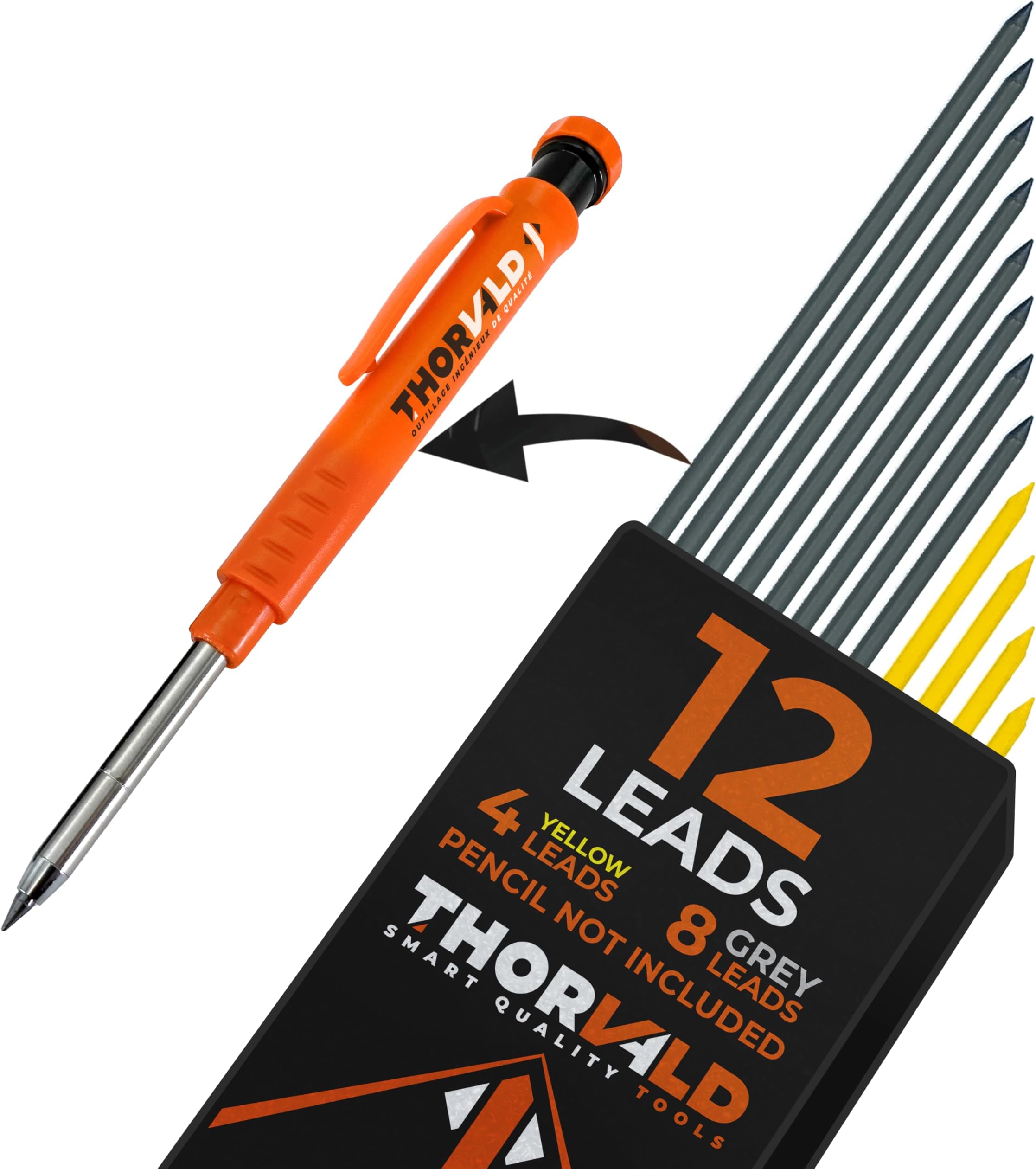 THORVALD Maison SAB Refill Lead 2.8 mm Heavy Duty Carpenter Pencil [+6 Mine Multi-Supports] Extendable Mechanical Pencil Grease DIY Tool Drawing Tracer Fat Wood Metal Concrete Tile Carpenter