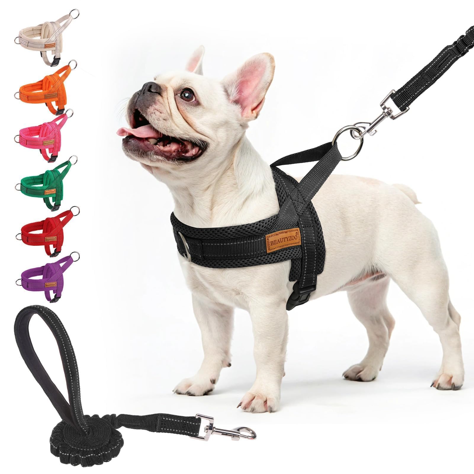 BEAUTYZOO No Pull Dog Harness Medium Sized Dog, Breathable Mesh Padded Dog Harness and Leash Set, Adjustable Reflective Escape Proof Dog Vest Harnessss Quick Fit for Training Walking, Black M