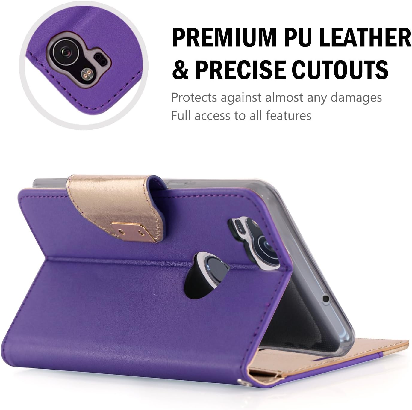 ProCase Google Pixel 2 Wallet Case, Flip Kickstand Case with Card Slots Mirror Wristlet, Folding Stand Protective Cover for Google Pixel 2 (2017 Release) -Purple