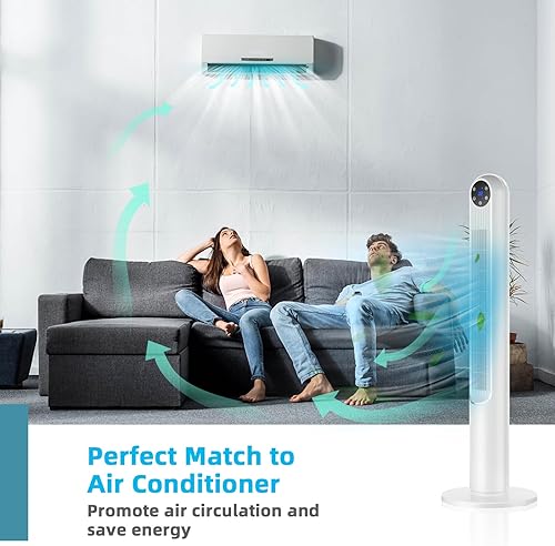 Miniatura 9 de ARLIME Ventilador de torre oscilante, ventilador de enfriamiento sin aspas de 42 pulgadas con control remoto, panel de control LED, 3 velocidades de