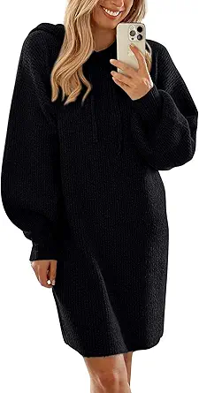 PRETTYGARDEN Womens Fall Sweater Dress Casual Long Sleeve Chunky Knit Pullover Oversized Hoodie Tunic Sweaters Winter Clothes