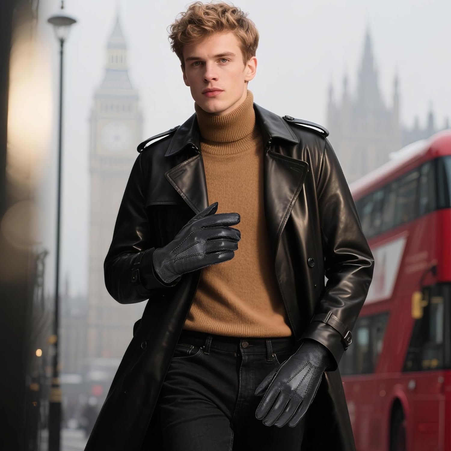 FIORETTO Men’s Chrome-Free Leather Gloves Winter – Touchscreen Driving Gloves with Warm Wool Lining M24001 - Image 2