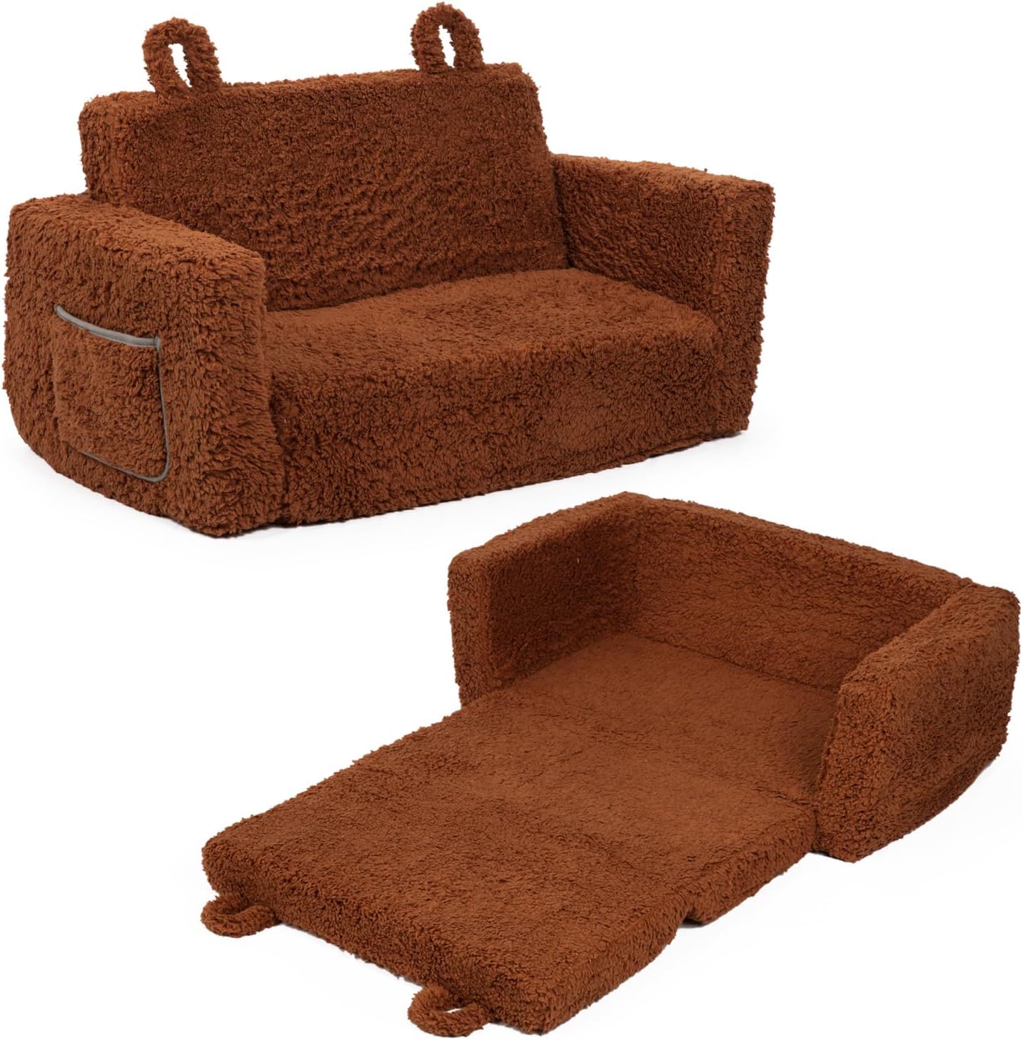 GarveeHome Kids Convertible Sofa Chair - 2-in-1 Toddler Lounger With Sherpa Cover, Holds 150lbs, Easy Setup