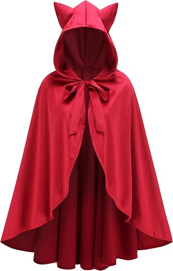 Colorful House Little Red Riding Hood Cape Women Velvet Cloak with Cute Ears Christmas Costume