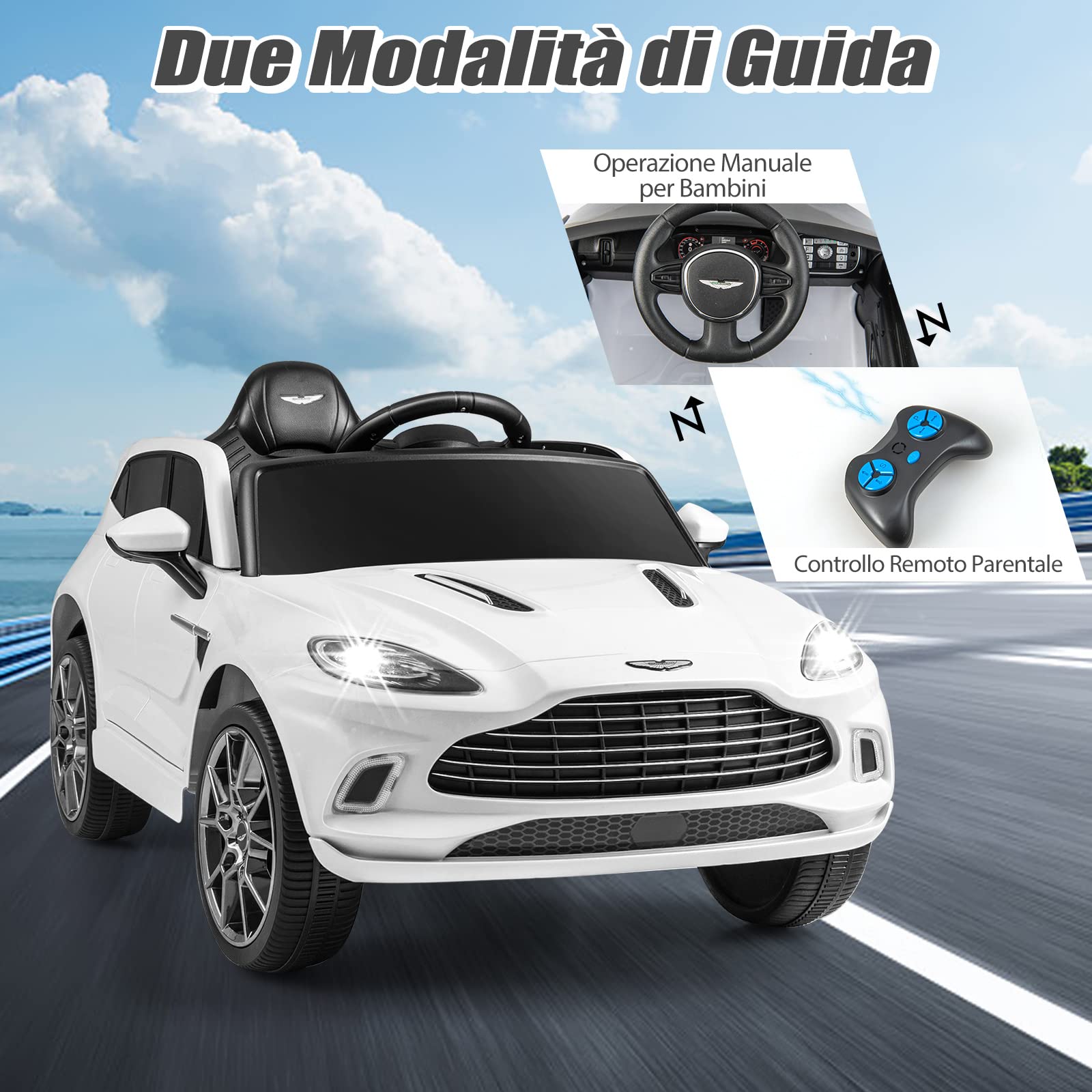 COSTWAY Aston Martin DBX Auto Elettrica per Bambini, 12 V Macchina Elettrica con Telecomando e Luci LED, Partenza Lenta Clacson, Regalo per Bambini 3-8 Anni (Bianco)
