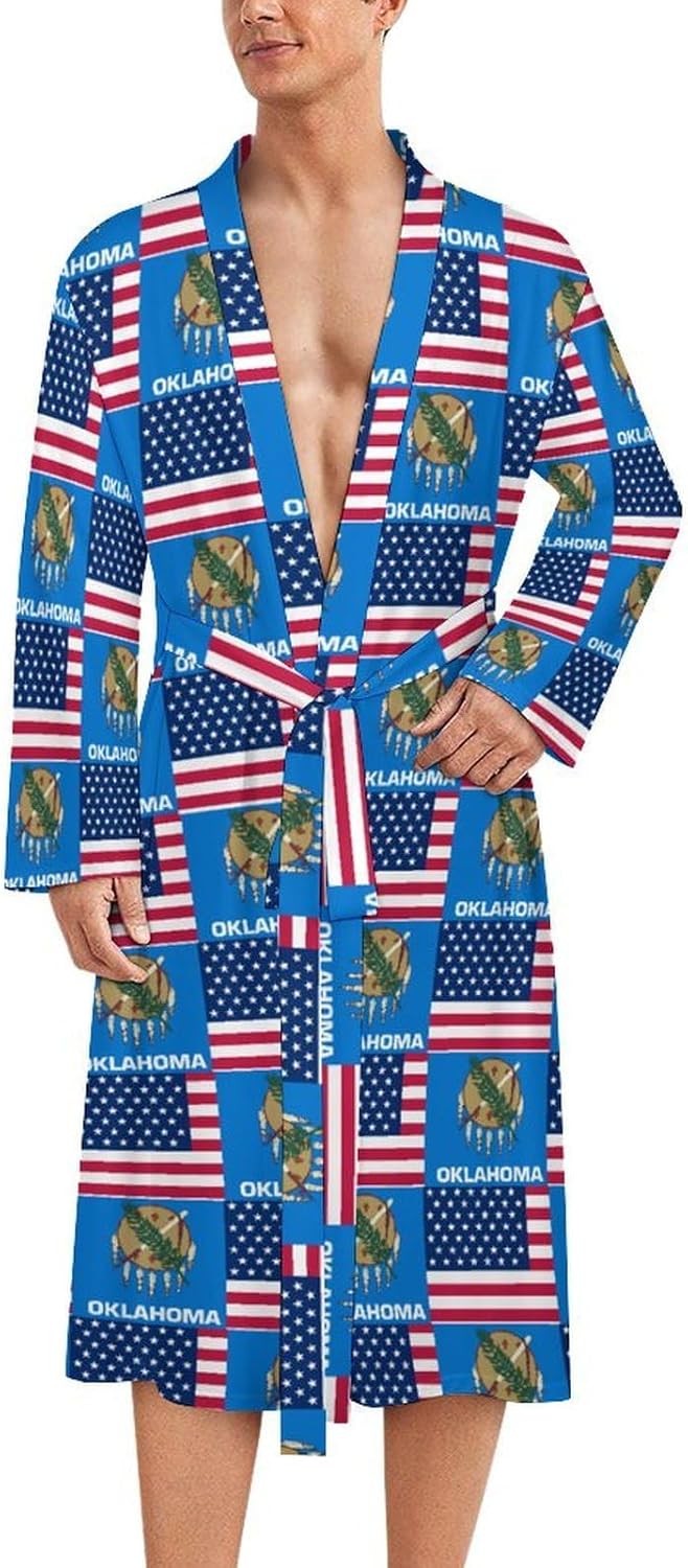 Flag of Usa And Oklahoma Mens Robe Long Bathrobe for Women Bath Robes Lightweight Soft Printed Sleepwear