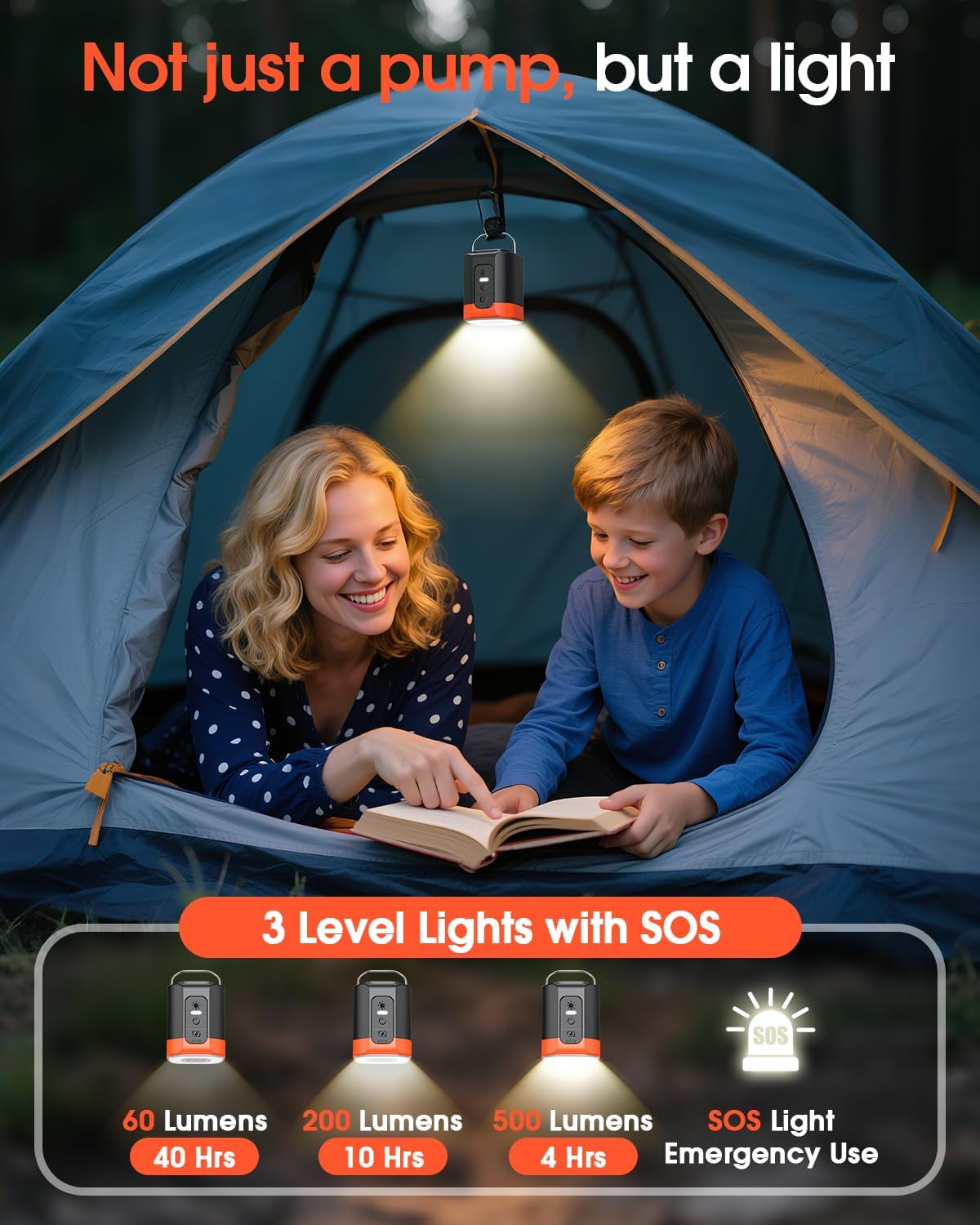 Portable Electric Air Pump for Inflatables, 2600mAh Fast Air Mattress Pump with Efficient Heat Dissipation, 3 Lighting, 5 Nozzles, Inflate Deflate for Sleeping Pads, Pool Floats, Vacuum Storage Bags - Image 5