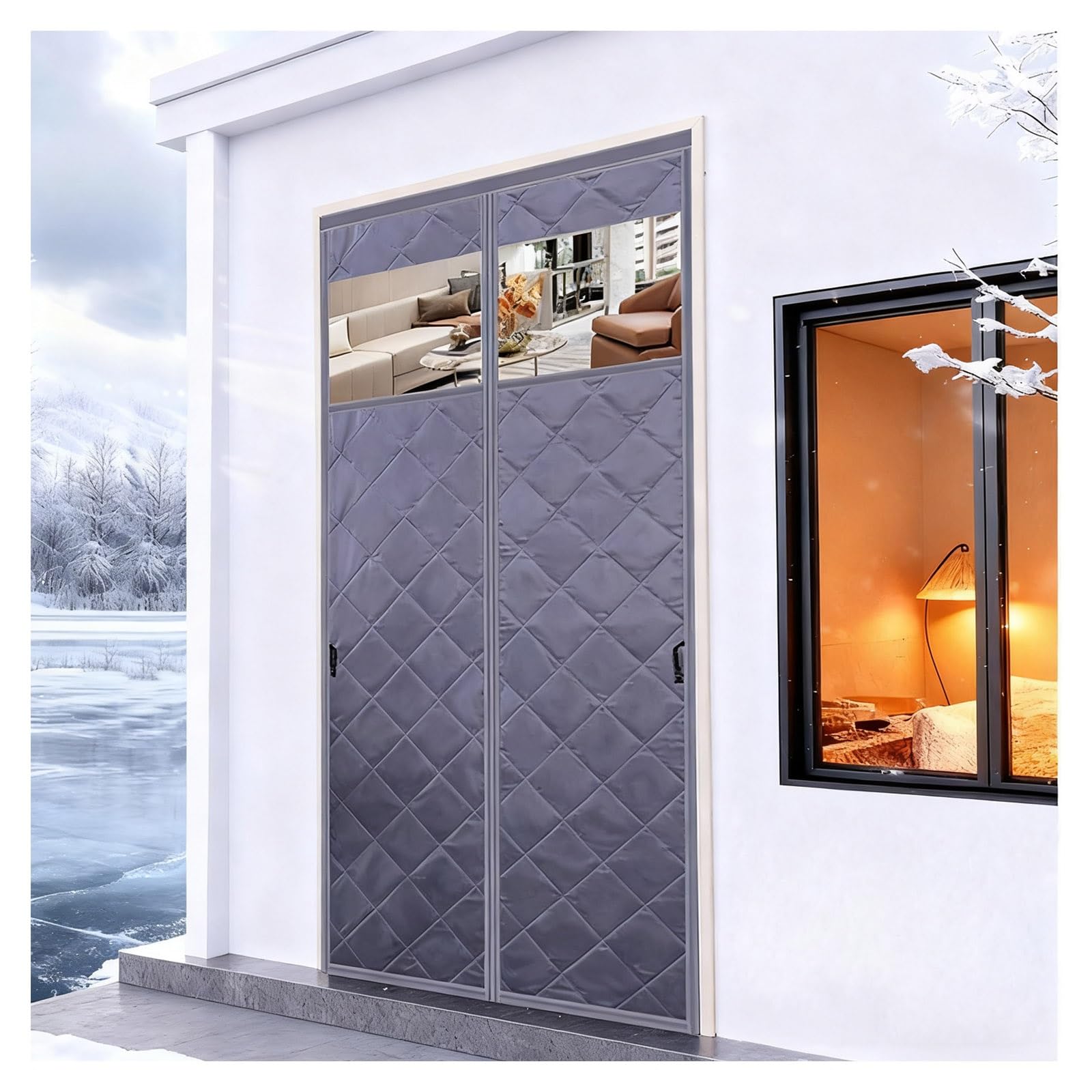 Rideau de porte isolé magnétique gris 80x220cm en tissu Oxford