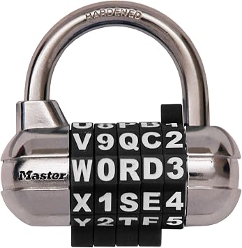Master Lock 1534JADBLK Padlock, Dial, Passcode Setting, Word, Number, Body Width 2.5 inches 64 mm, Height Inside Diameter 1.1 inches 29 mm, Crime Prevention, Black