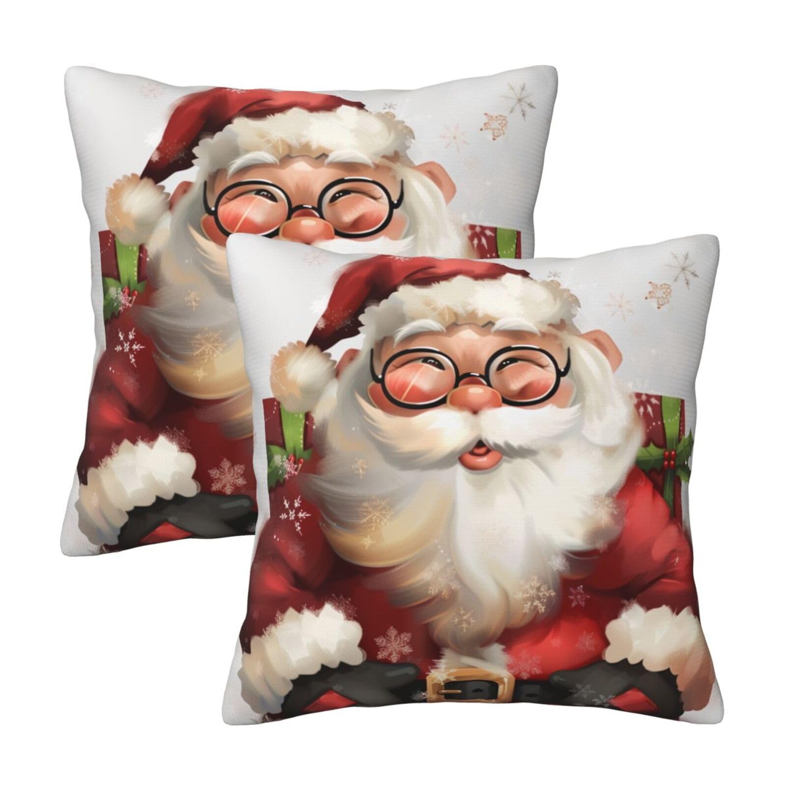 Cute Santa Claus Throw Pillow Cases 2 Pack Square Pillowcases Soft Pillow Protectors for Couch Livingroom Sofa Bed Office Car,30x30 CM