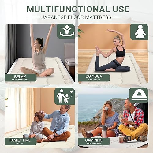 Miniatura 6 de Colchón japonés de futón, colchón plegable de tatami de 3 pulgadas para adultos y niños, 100% espuma de alta densidad, cómodo colchón tamaño
