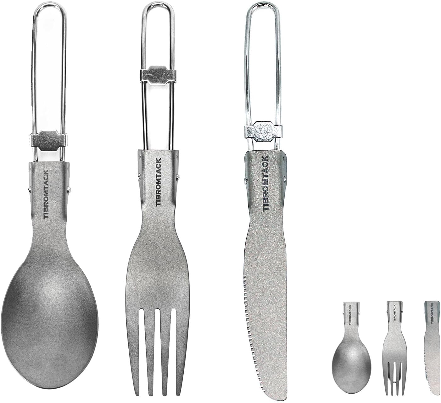 TIBROMTACK Titanium Camping Utensil Set, Folding Fork Spoon Knife Outdoor Cutlery Set Extra Strong Ultra Lightweight (Ti), Healthy & Eco-Friendly Flatware